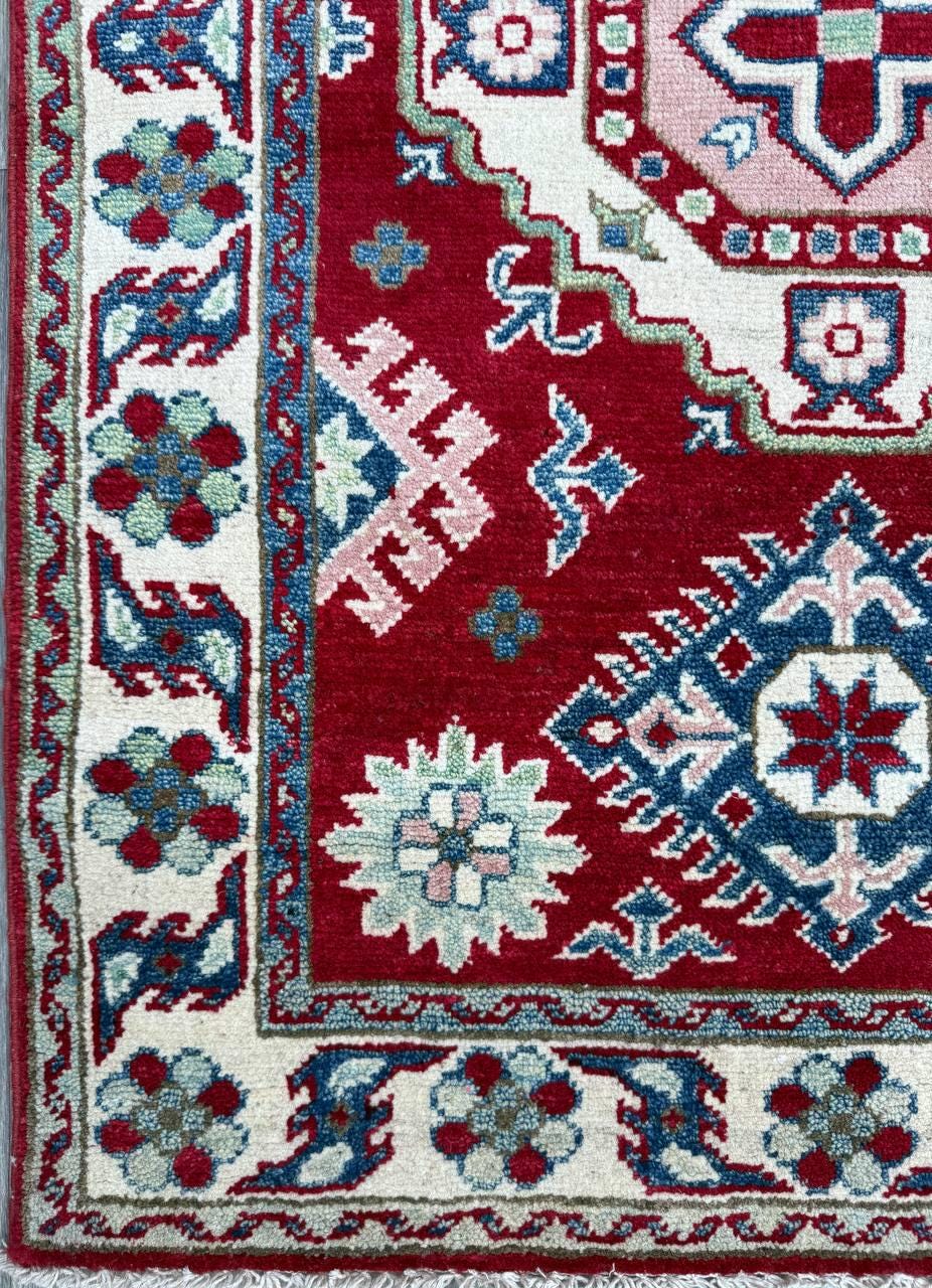 2.3x3.2 ft Vintage 1970s Oushak Anatolian Rug: Kazak Geometric Wool Village Carpet Small Oriental Area Rug