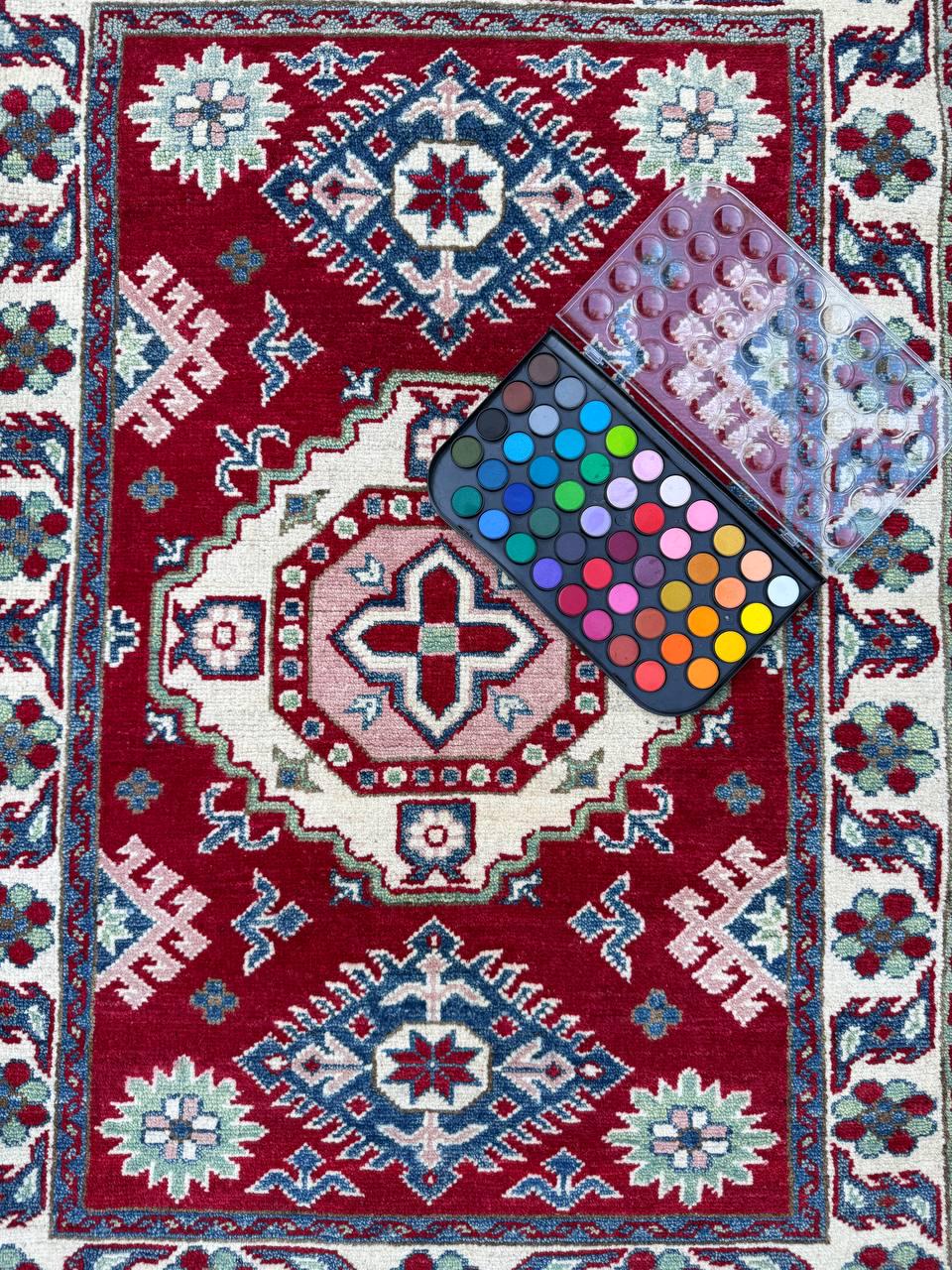 2.3x3.2 ft Vintage 1970s Oushak Anatolian Rug: Kazak Geometric Wool Village Carpet Small Oriental Area Rug