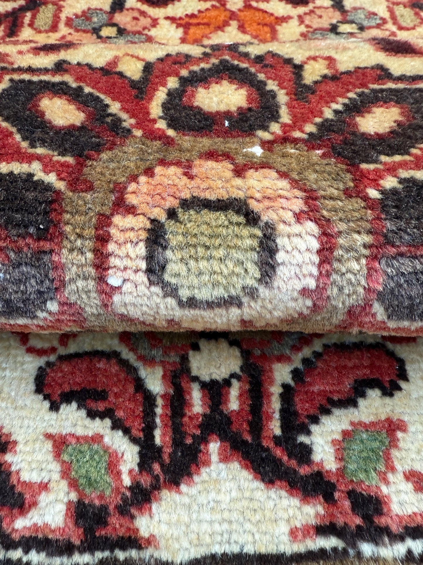 2x3 ft 1960s Kashan Wool Rug: Geometric Vintage Accent Rug
