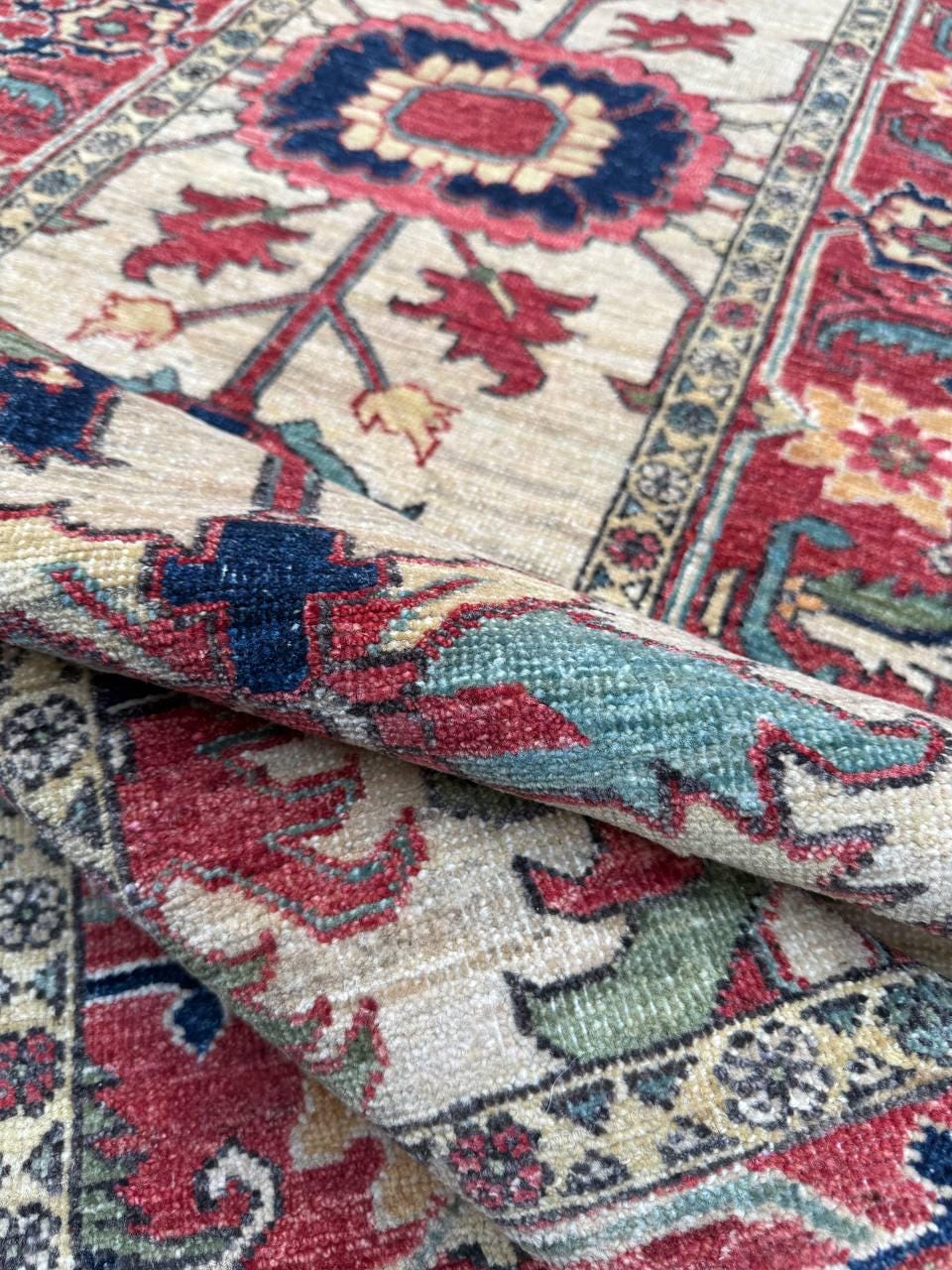 3x10 ft Vintage 1990s Heriz Runner Rug: Hand Knotted Wool Carpet, Beige Oriental Hallway & Entryway Rug