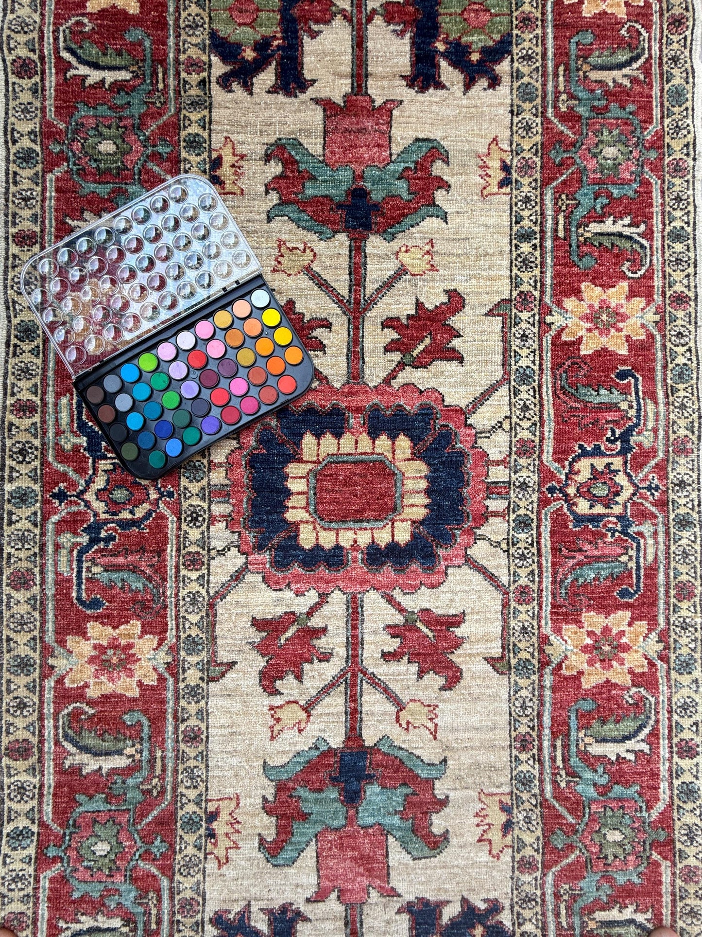 3x10 ft Vintage 1990s Heriz Runner Rug: Hand Knotted Wool Carpet, Beige Oriental Hallway & Entryway Rug