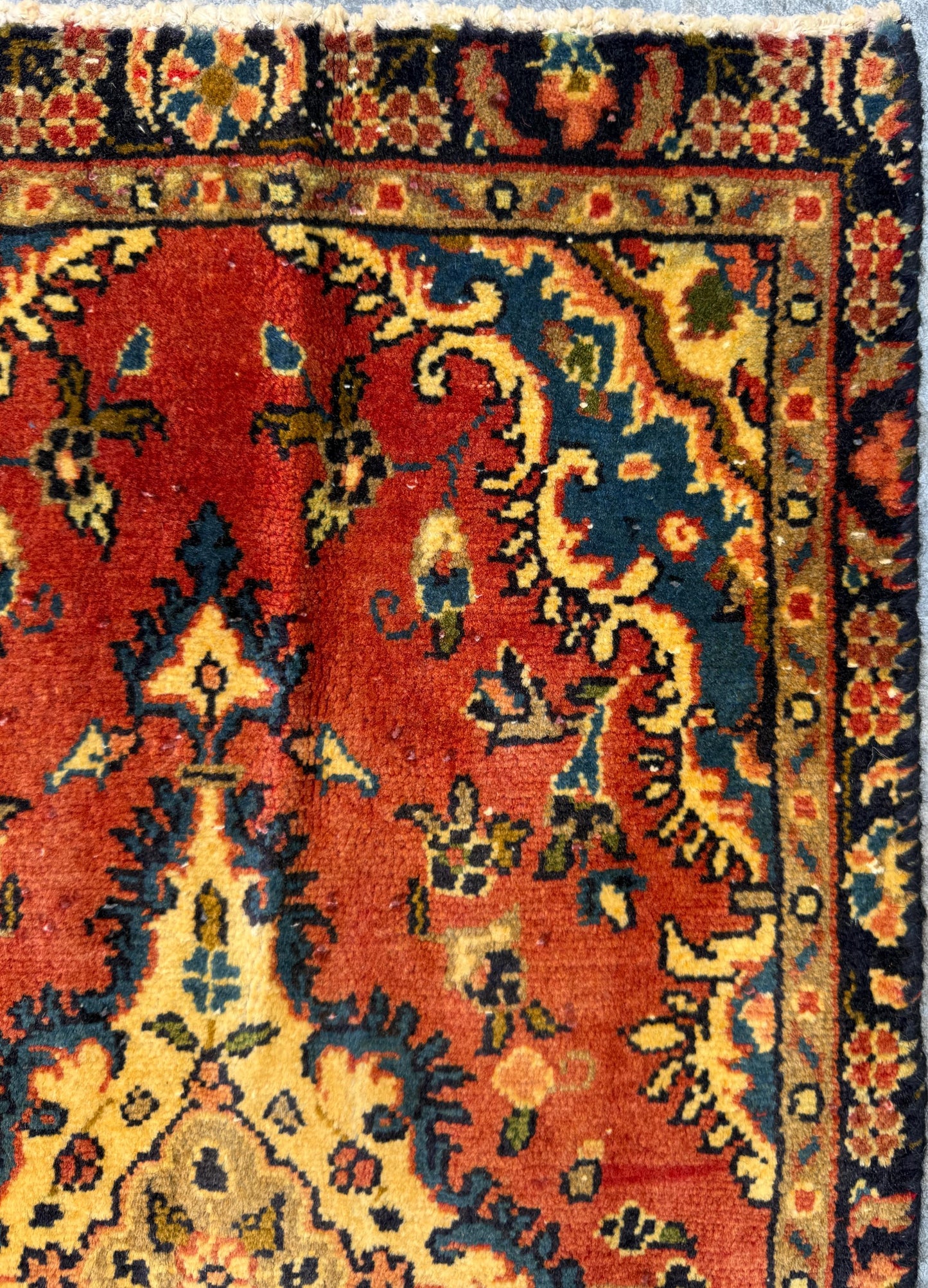 1.7x3 ft Vintage Entryway Rug: 1930s Hand-Knotted Wool, Geometric Accent