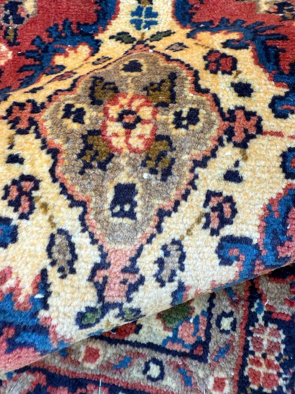 1.7x3 ft Vintage Entryway Rug: 1930s Hand-Knotted Wool, Geometric Accent