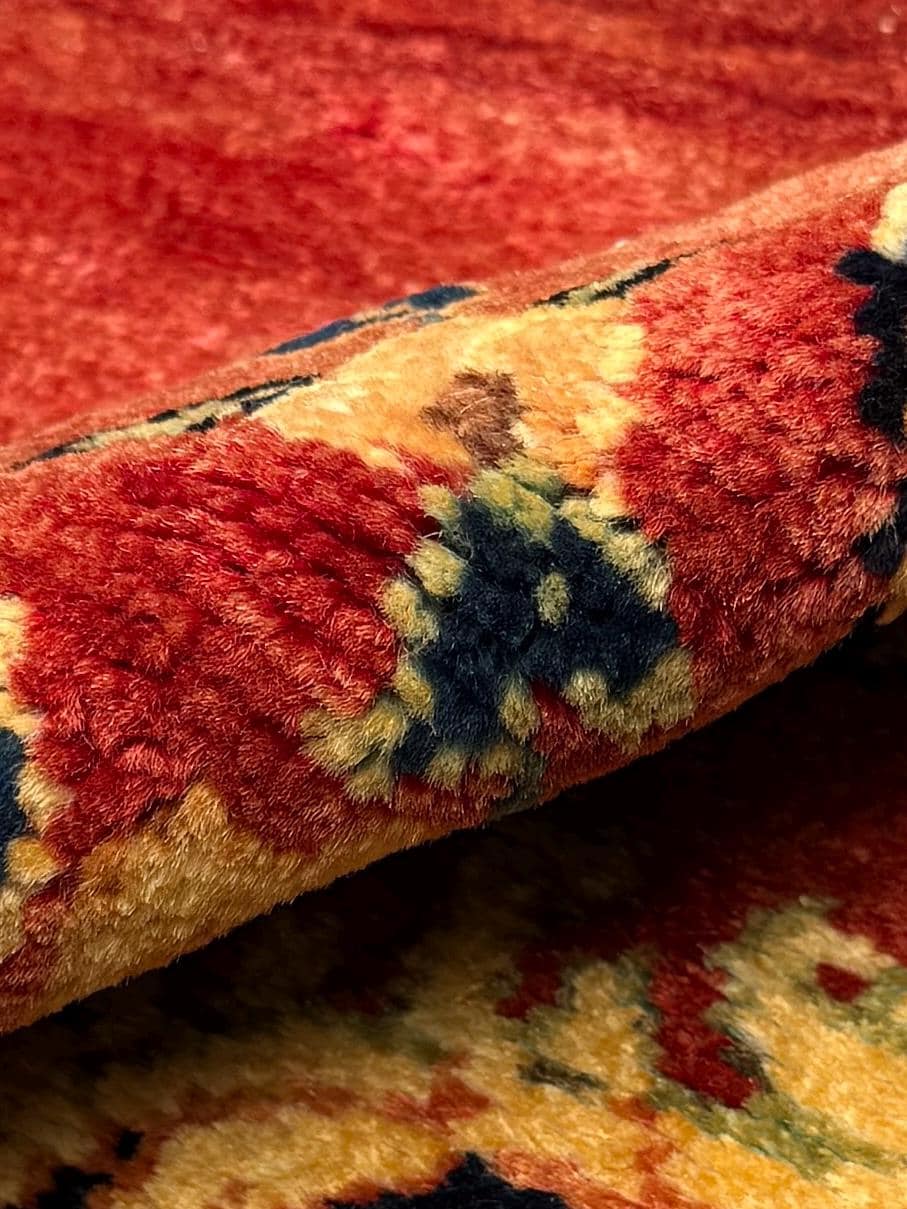 4.5x7 ft Vintage 1950s Kashan Floral Rug: Hand-Knotted Wool Carpet,  Red & Gold Medallion Floral Design, Oriental  Accent