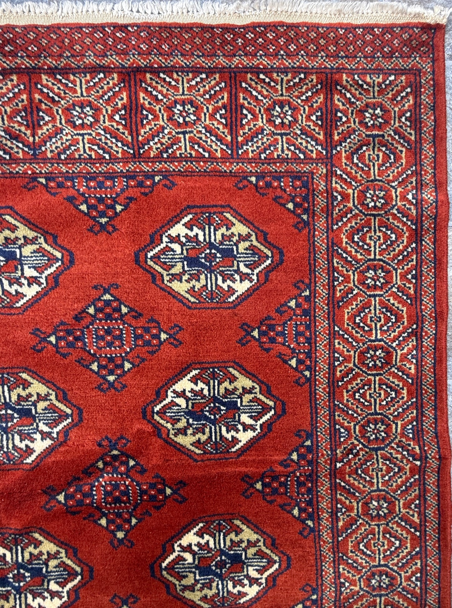 6.3x4.3 ft Pakistani Bokhara Jhaldar Rug, 1980s Vintage Hand Knotted Wool Oriental Carpet, Small Geometric Area Rug