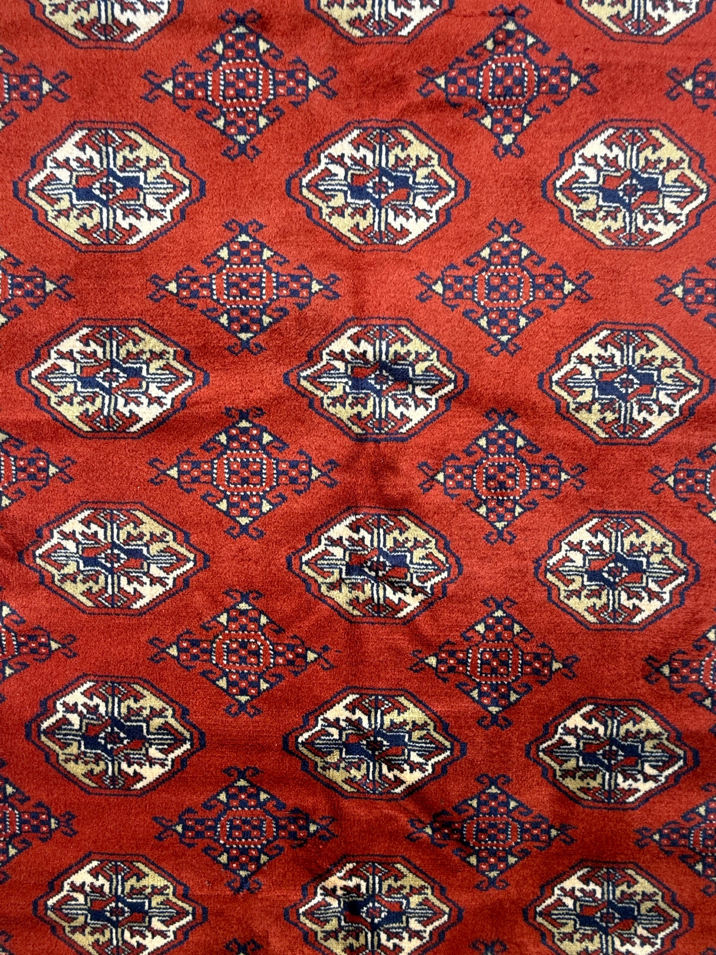 6.3x4.3 ft Pakistani Bokhara Jhaldar Rug, 1980s Vintage Hand Knotted Wool Oriental Carpet, Small Geometric Area Rug