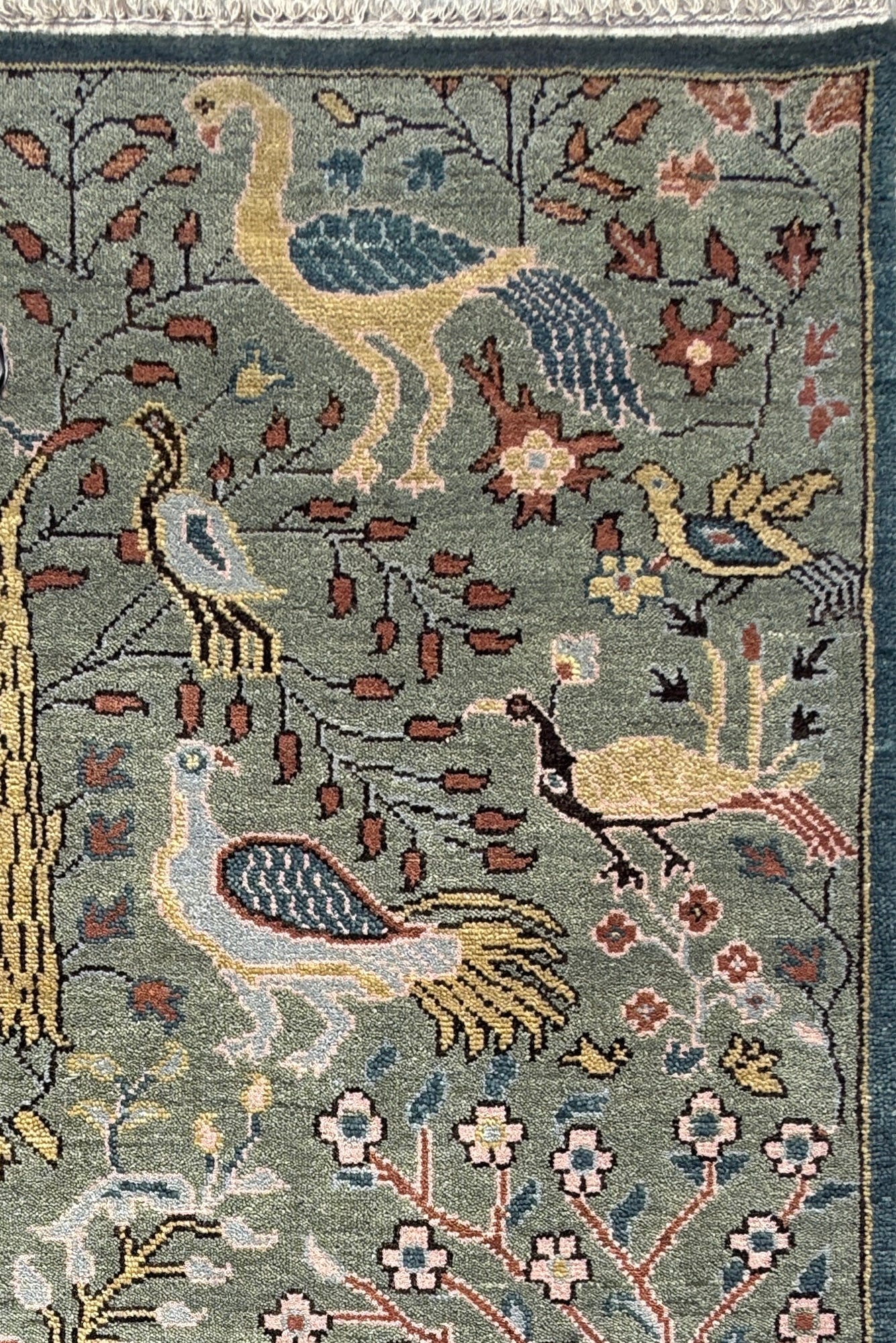 Turkish Oushak Rug 4x6 ft – Tree of Life Birds Design, Wool Area Rug