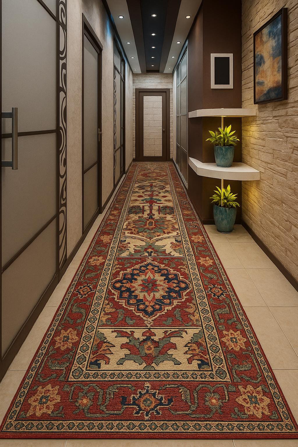 3x10 ft Vintage 1990s Heriz Runner Rug: Hand Knotted Wool Carpet, Beige Oriental Hallway & Entryway Rug