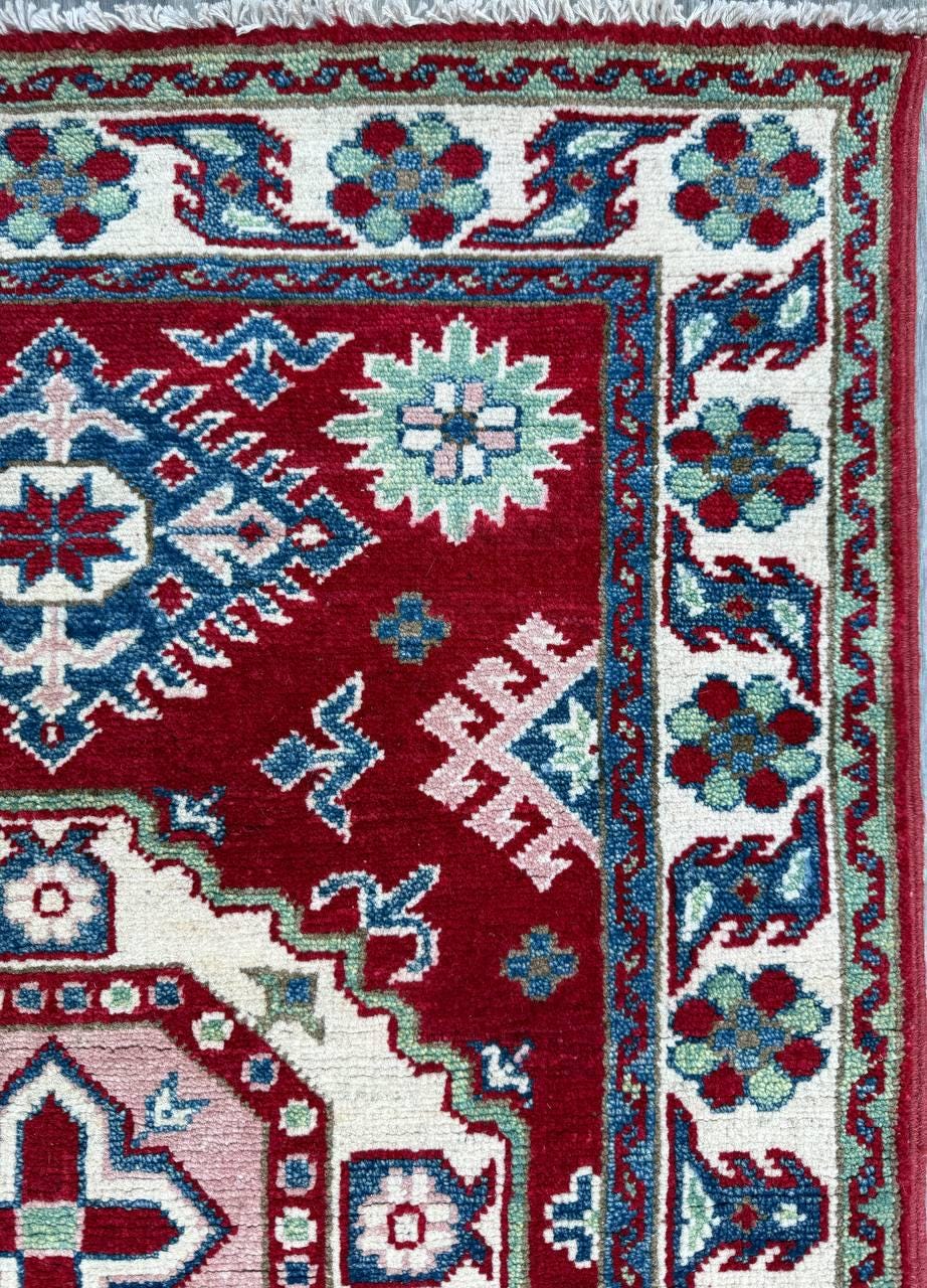 2.3x3.2 ft Vintage 1970s Oushak Anatolian Rug: Kazak Geometric Wool Village Carpet Small Oriental Area Rug