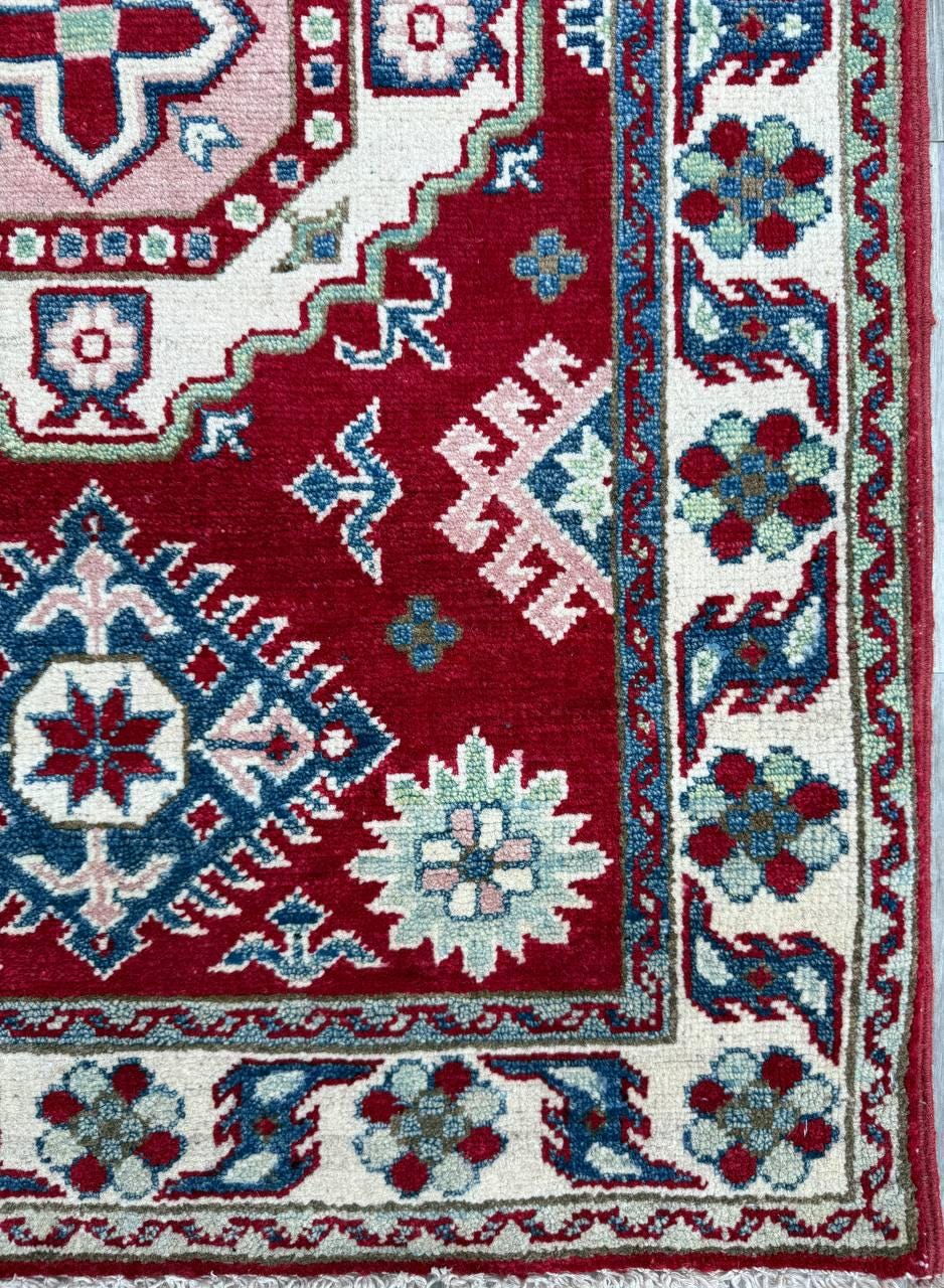 2.3x3.2 ft Vintage 1970s Oushak Anatolian Rug: Kazak Geometric Wool Village Carpet Small Oriental Area Rug