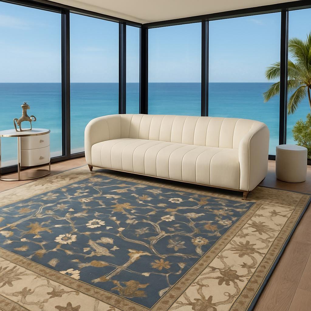 8 x 10 ft Hand-Knotted Oushak Rug: Multicolored Wool Bohemian Carpet