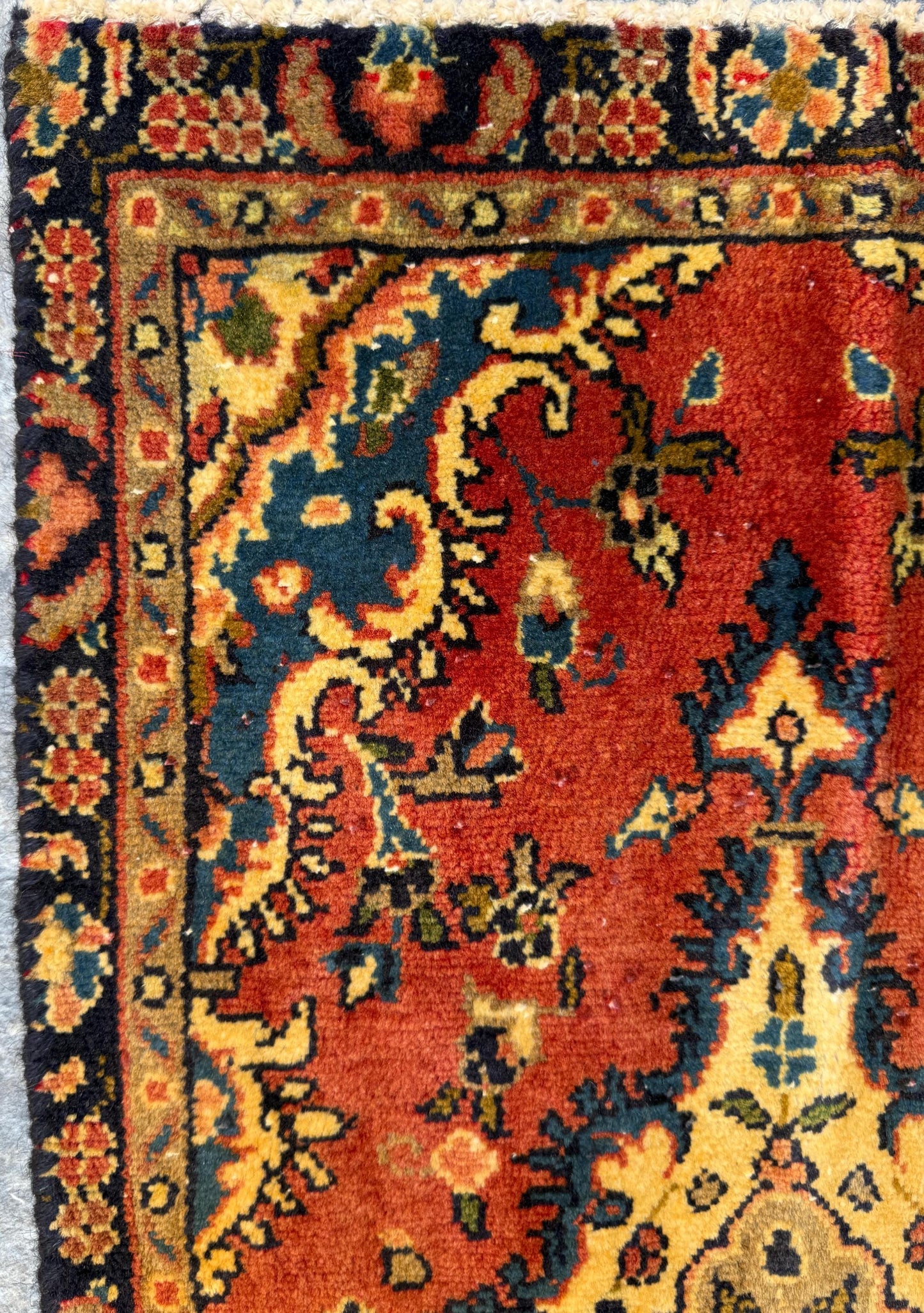 1.7x3 ft Vintage Entryway Rug: 1930s Hand-Knotted Wool, Geometric Accent