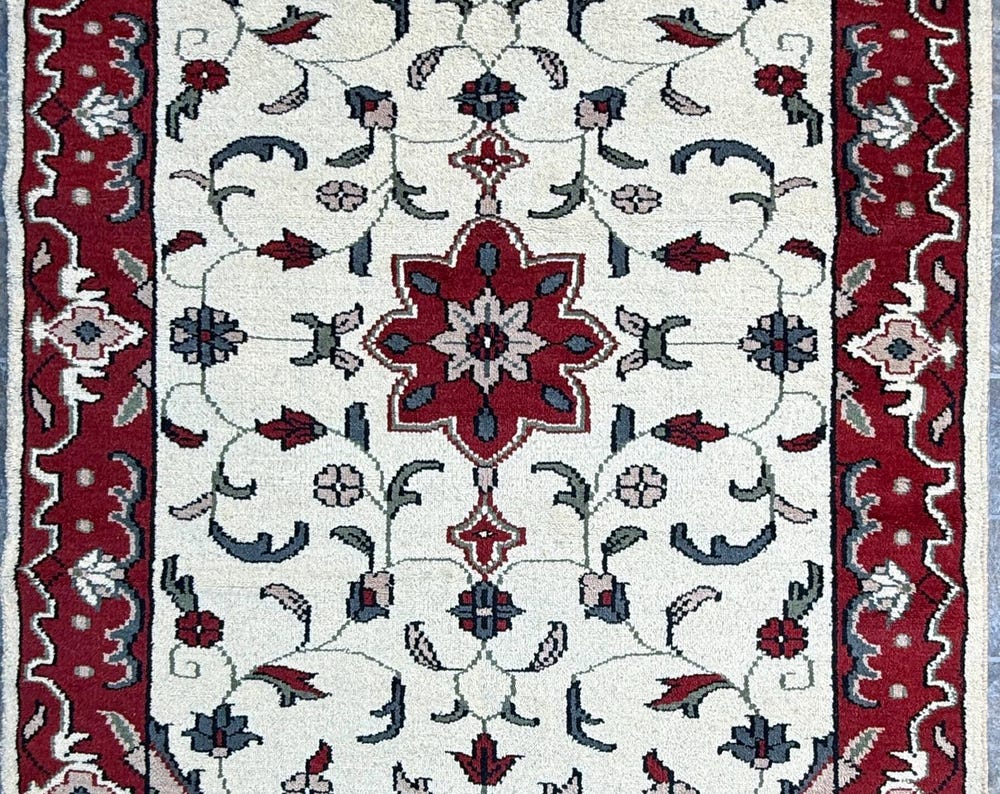 5.4x7.6 ft Turkish Oushak Wool Rug: Hand-Knotted Colorful Transitional Design