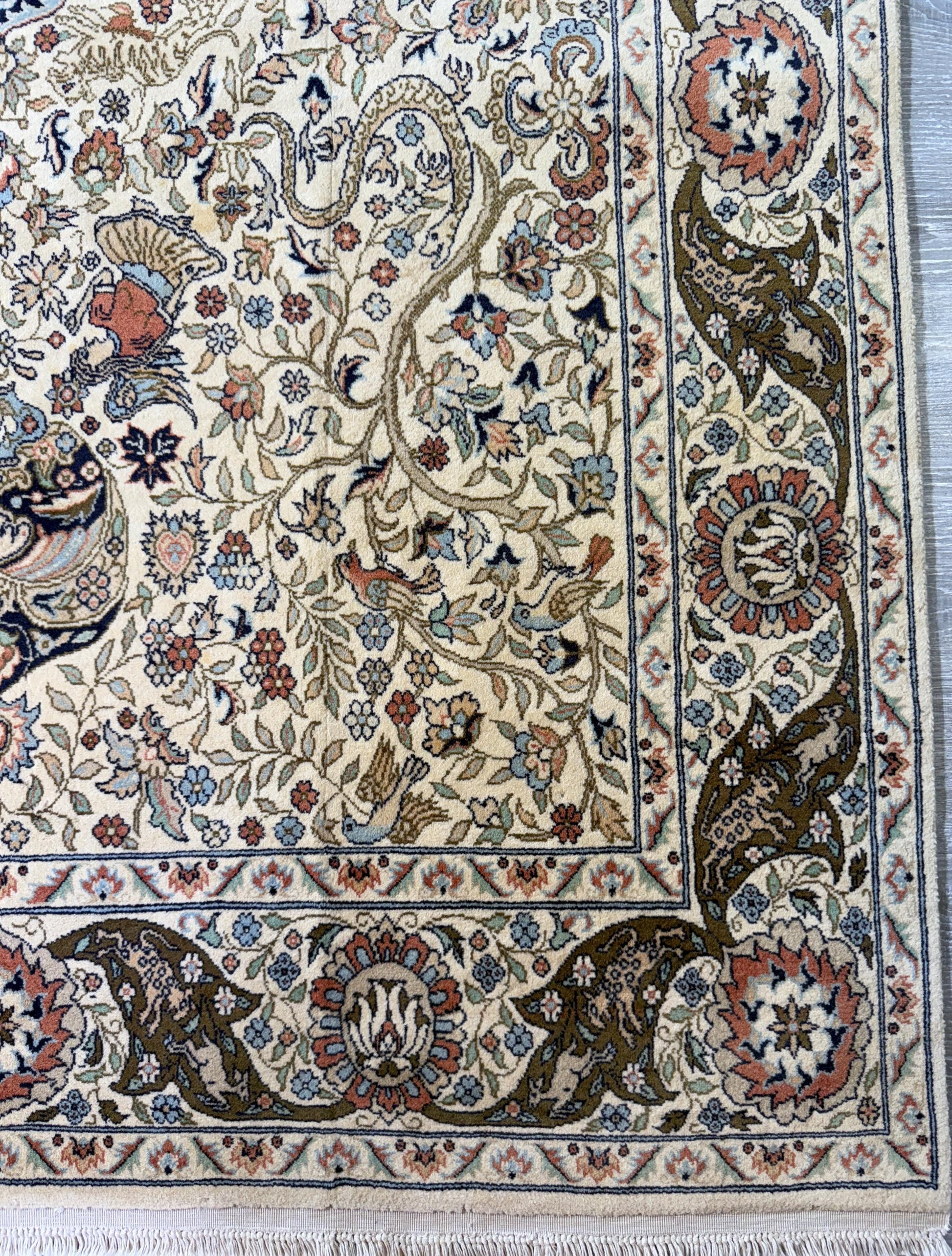 8x4 ft Vintage Wool Rug: Hand Knotted Hunting Scene Carpet with Medallion Design