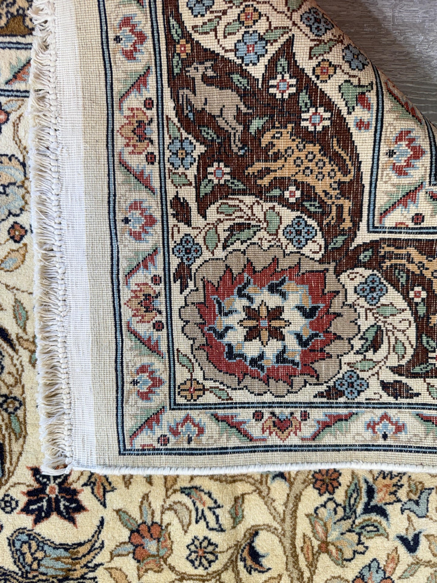 8x4 ft Vintage Wool Rug: Hand Knotted Hunting Scene Carpet with Medallion Design