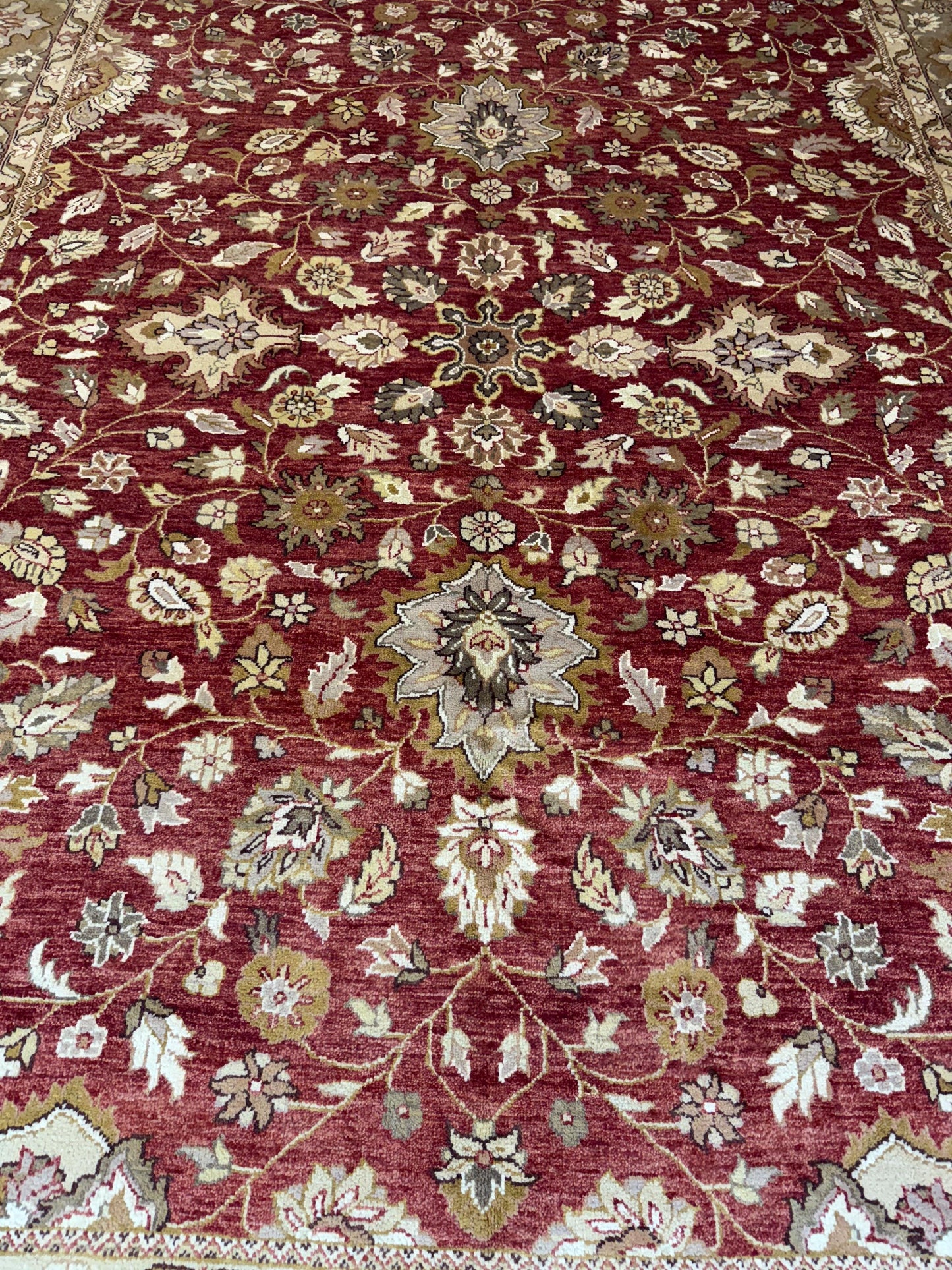 9x12 ft Tabriz Rug Oushak Style: Hand Knotted Wool Carpet with Rust & Olive Floral Design