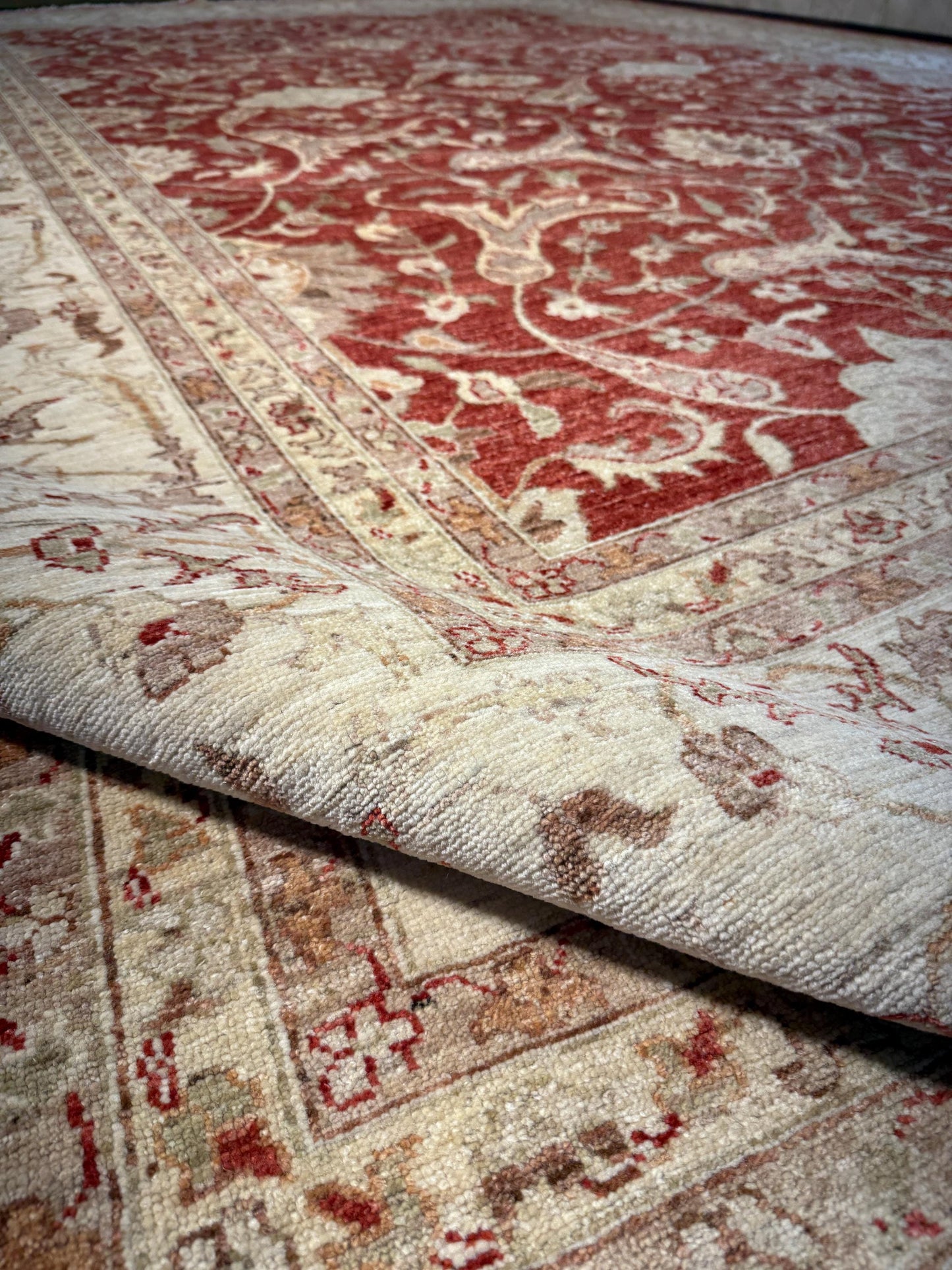 9x12 ft Turkish Tabriz Rug: Hand Knotted Wool Carpet with Rust Floral Design