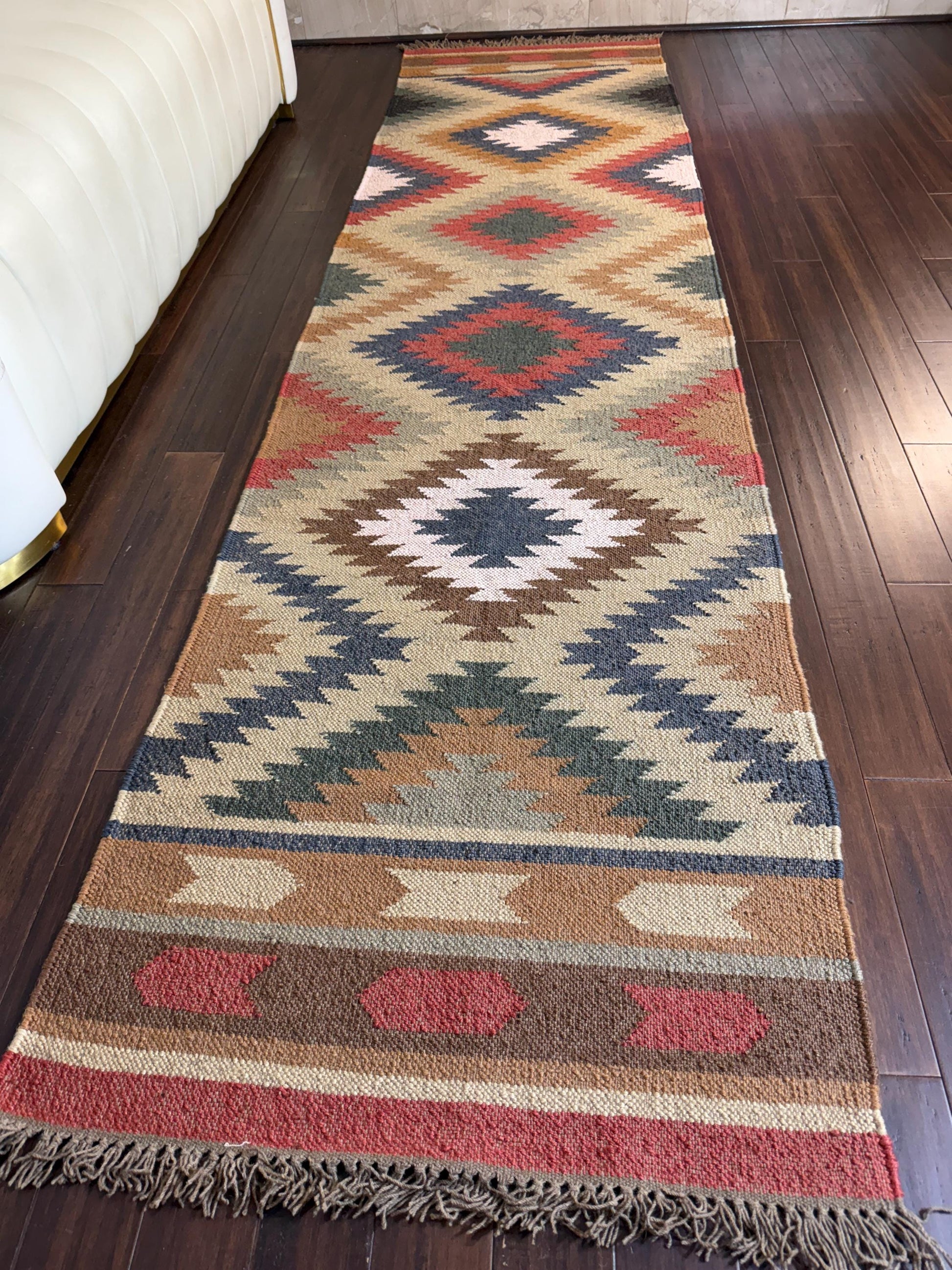 2x10 ft Handwoven Scandinavian Kilim Runner Rug: Wool Anatolian Flatweave