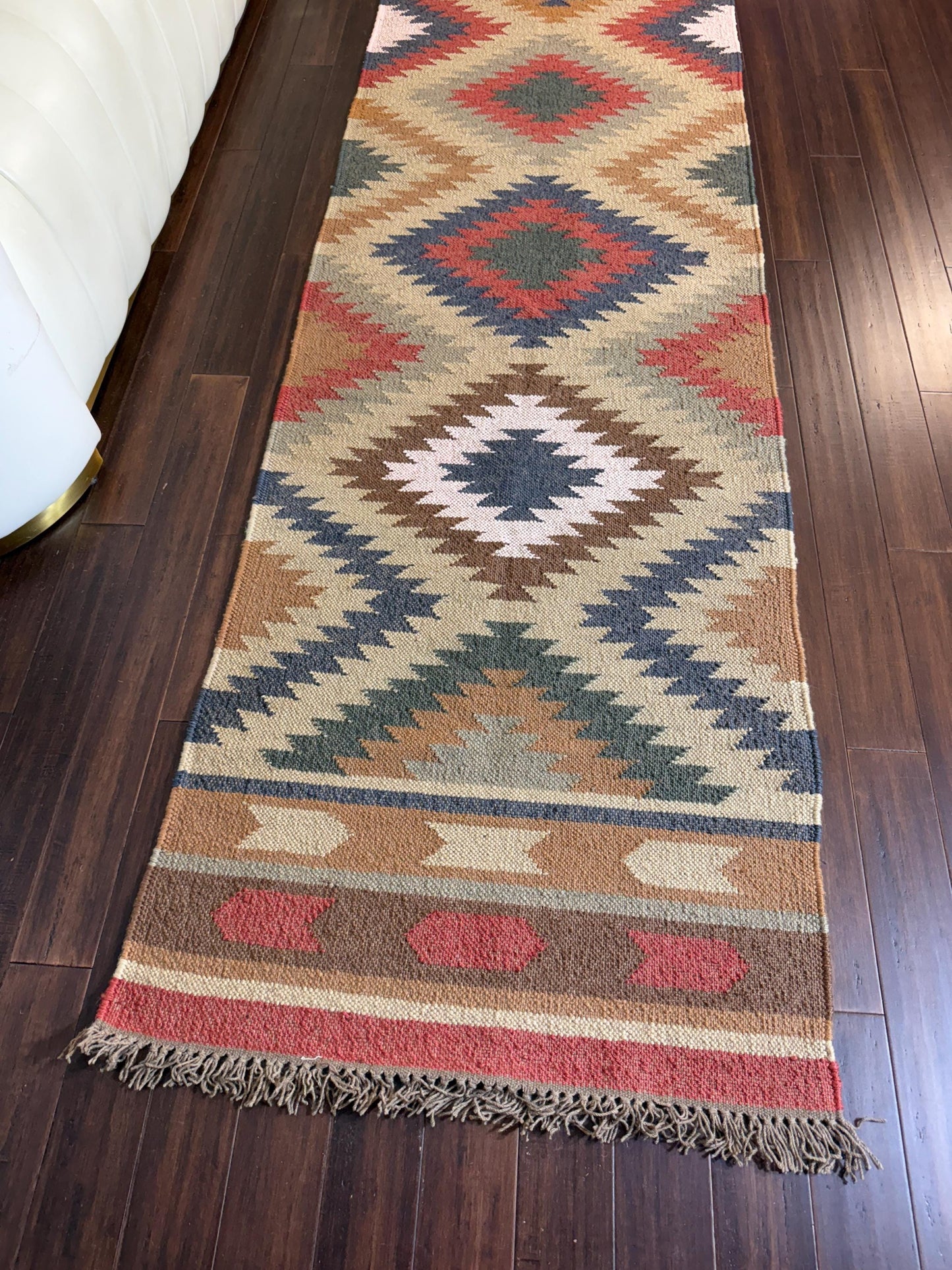 2x10 ft Handwoven Scandinavian Kilim Runner Rug: Wool Anatolian Flatweave