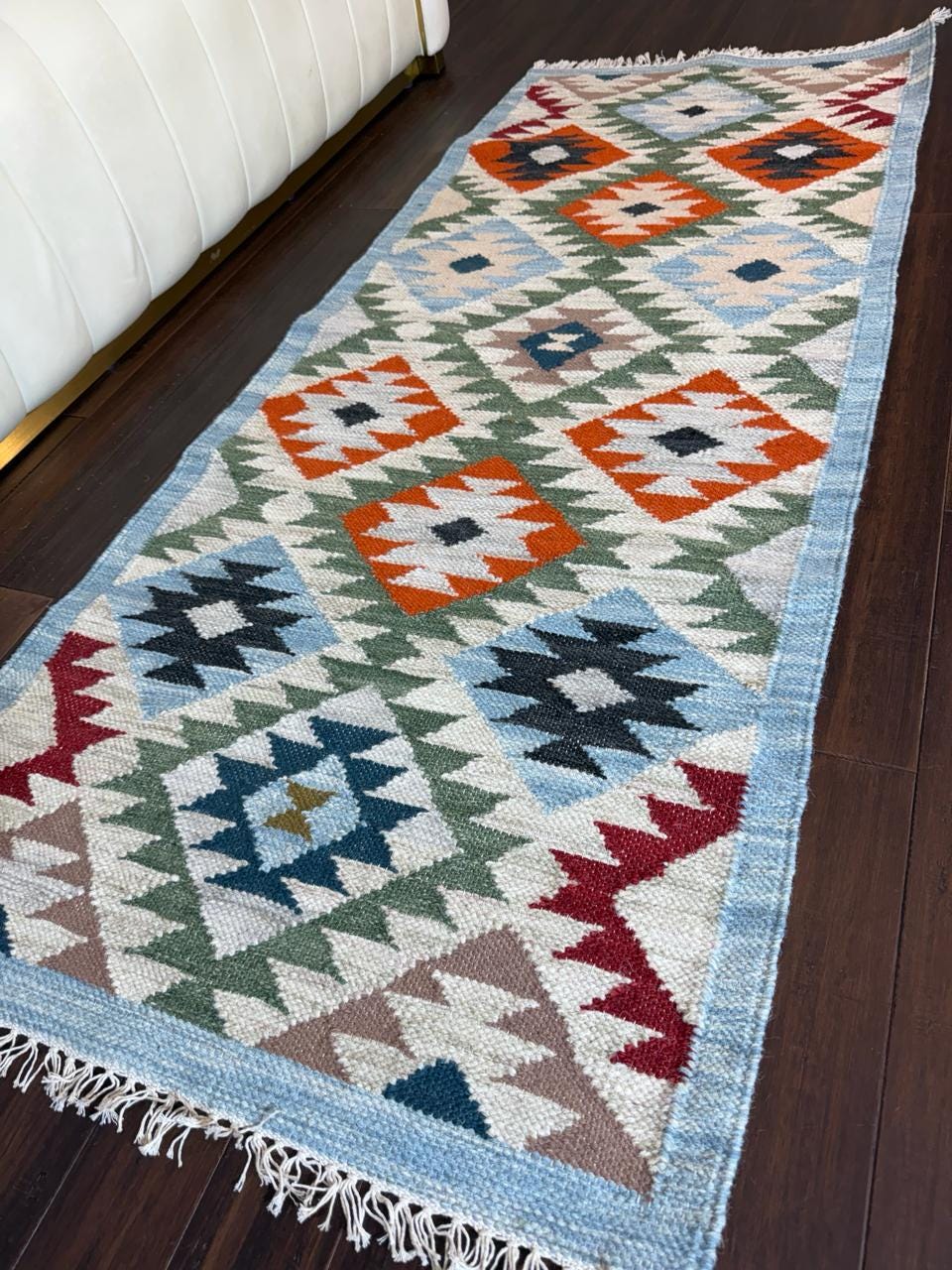 2x6 ft Handwoven Wool Kilim Runner Rug: Modern Anatolian Design