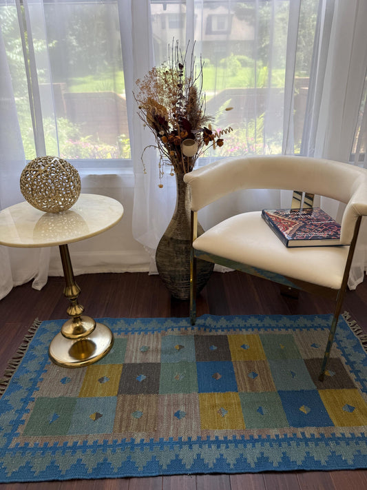 2x5 ft. Vintage Hand-Knotted Wool Kilim Rug: Boho Decor