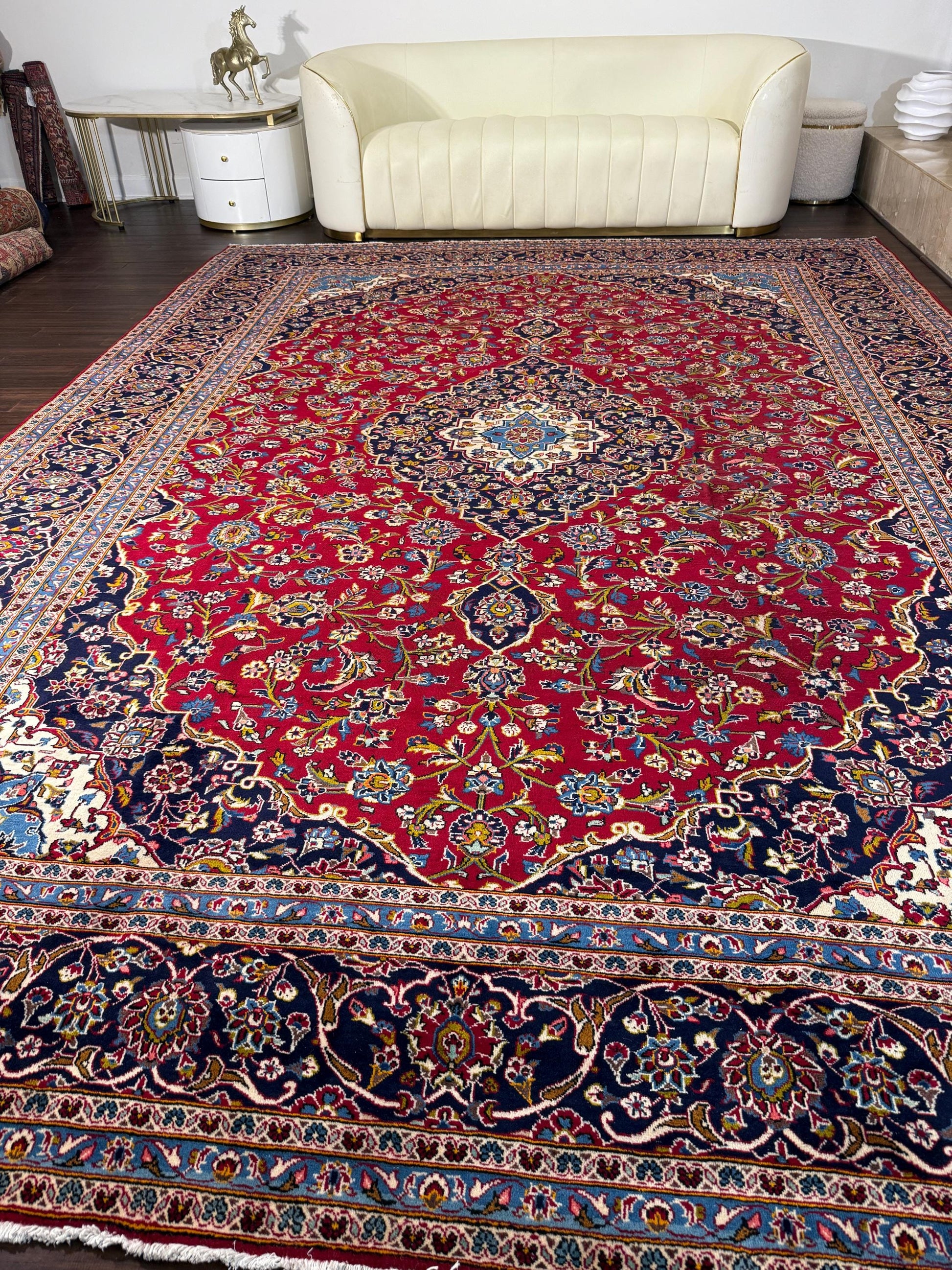 10x14 ft. 1940s Kashan Wool Rug: Antique Hand-Knotted Carpet