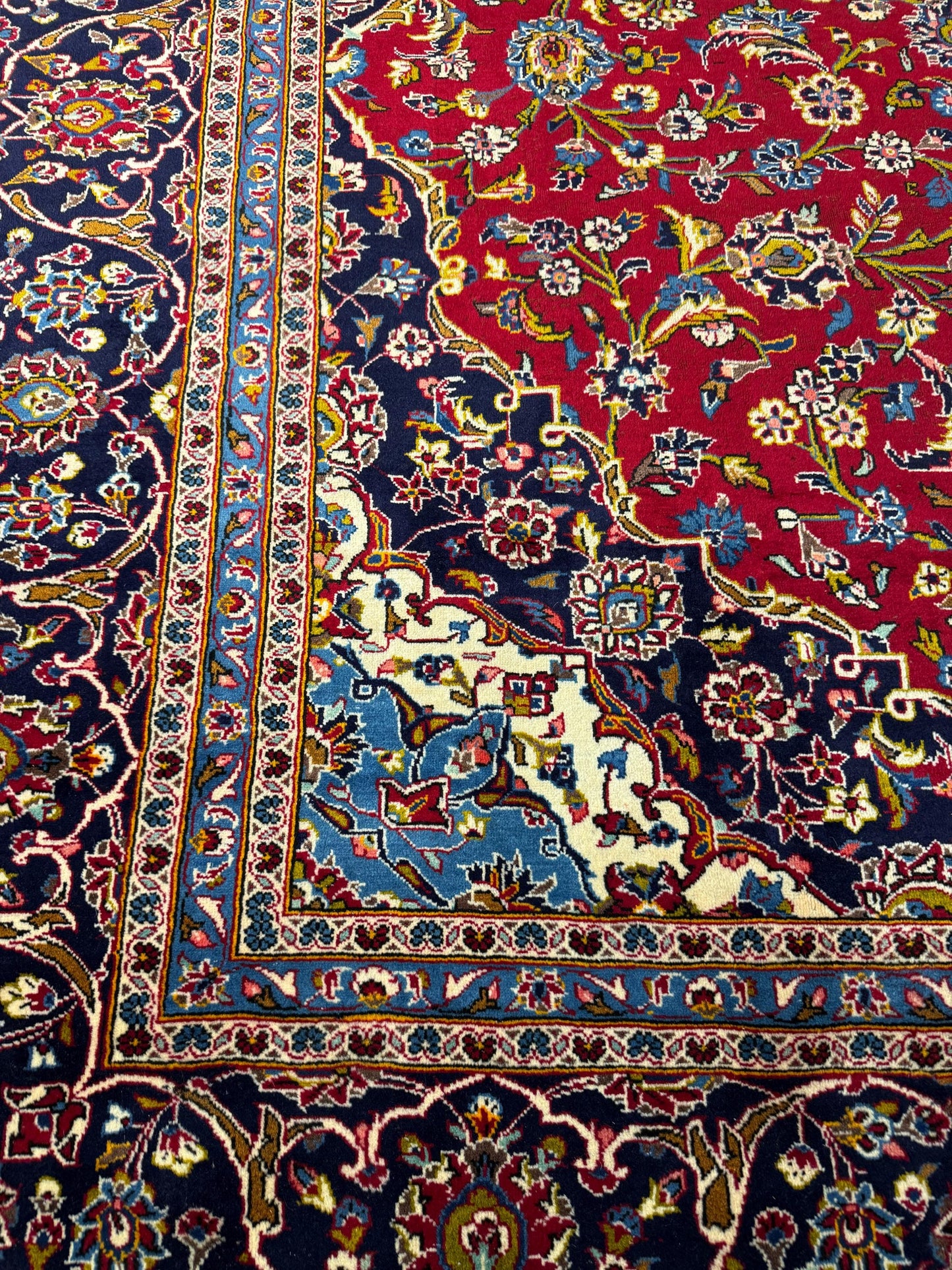 10x14 ft. 1940s Kashan Wool Rug: Antique Hand-Knotted Carpet
