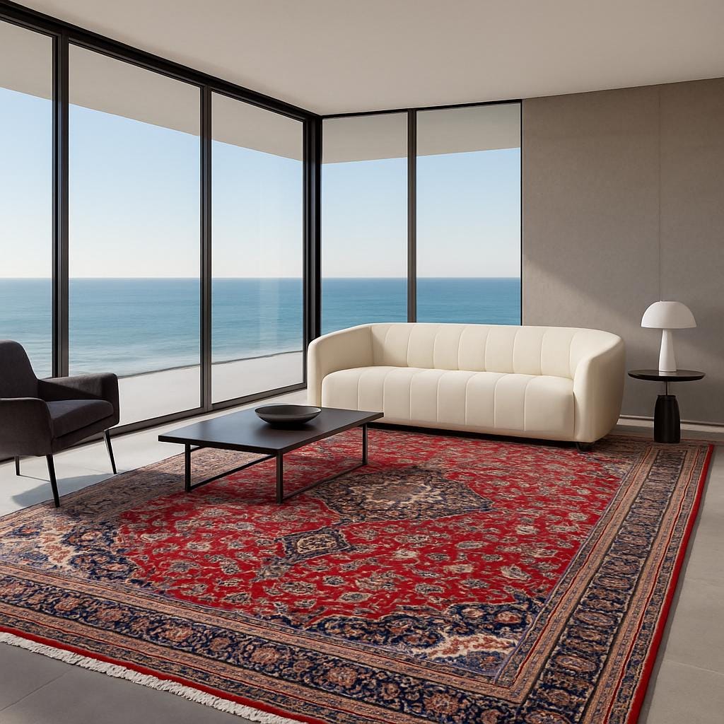 10x14 ft. 1940s Kashan Wool Rug: Antique Hand-Knotted Carpet