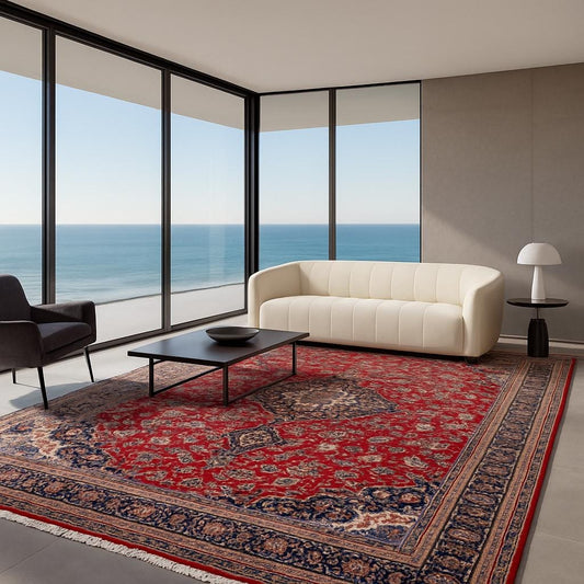 10x14 ft. 1940s Kashan Wool Rug: Antique Hand-Knotted Carpet