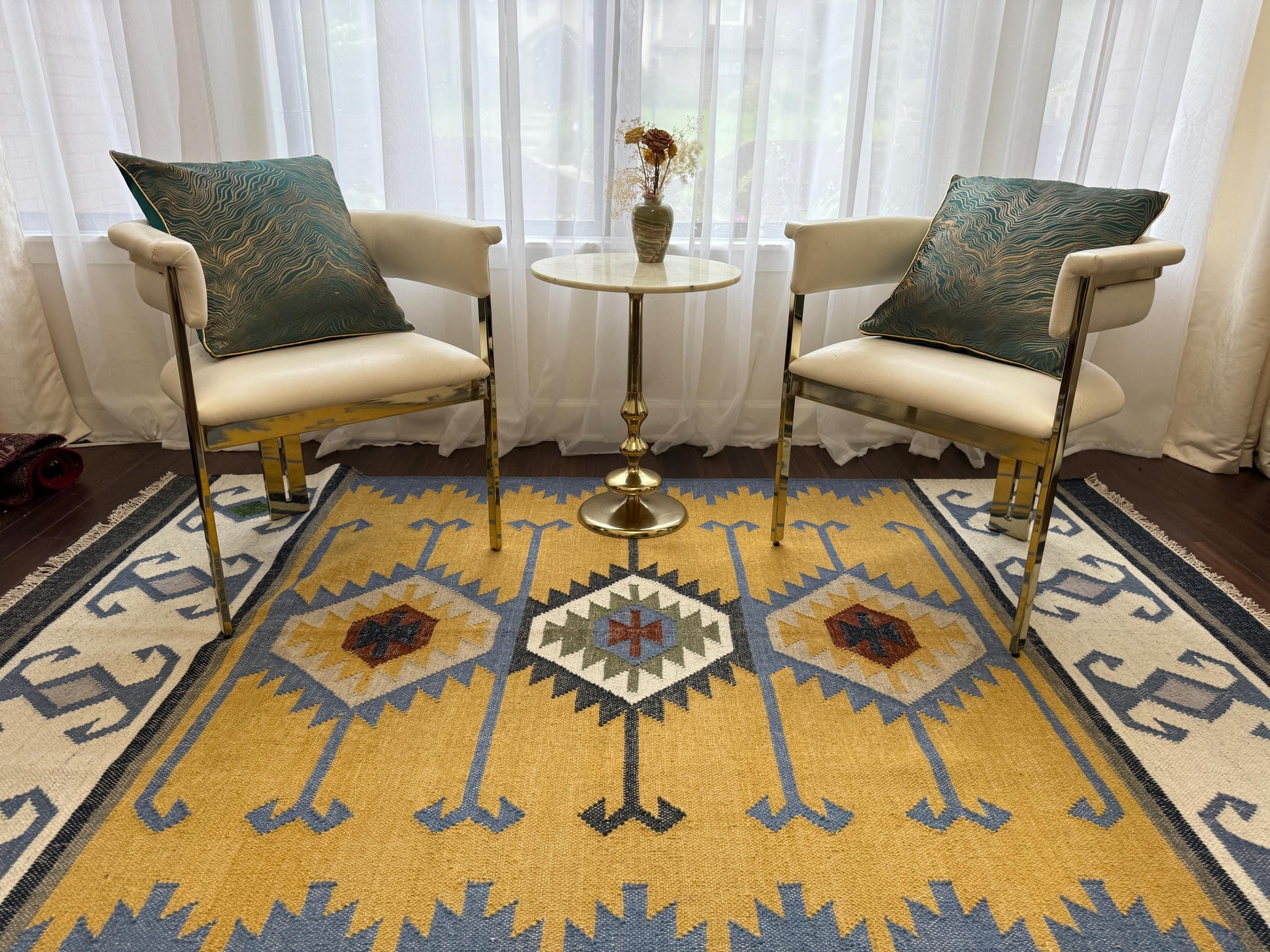 5x8 ft Handmade Kilim Rug: Scandinavian Geometric Wool Flatweave