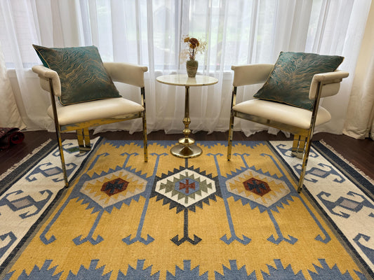 5x8 ft Handmade Kilim Rug: Scandinavian Geometric Wool Flatweave