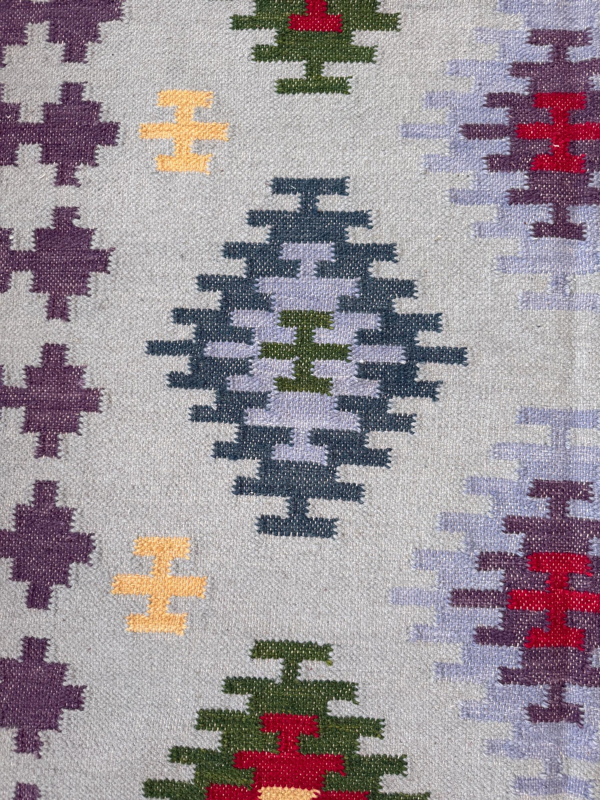 5x8 ft Handmade Kilim Rug: Flat Weave Wool, Modern Boho Decor