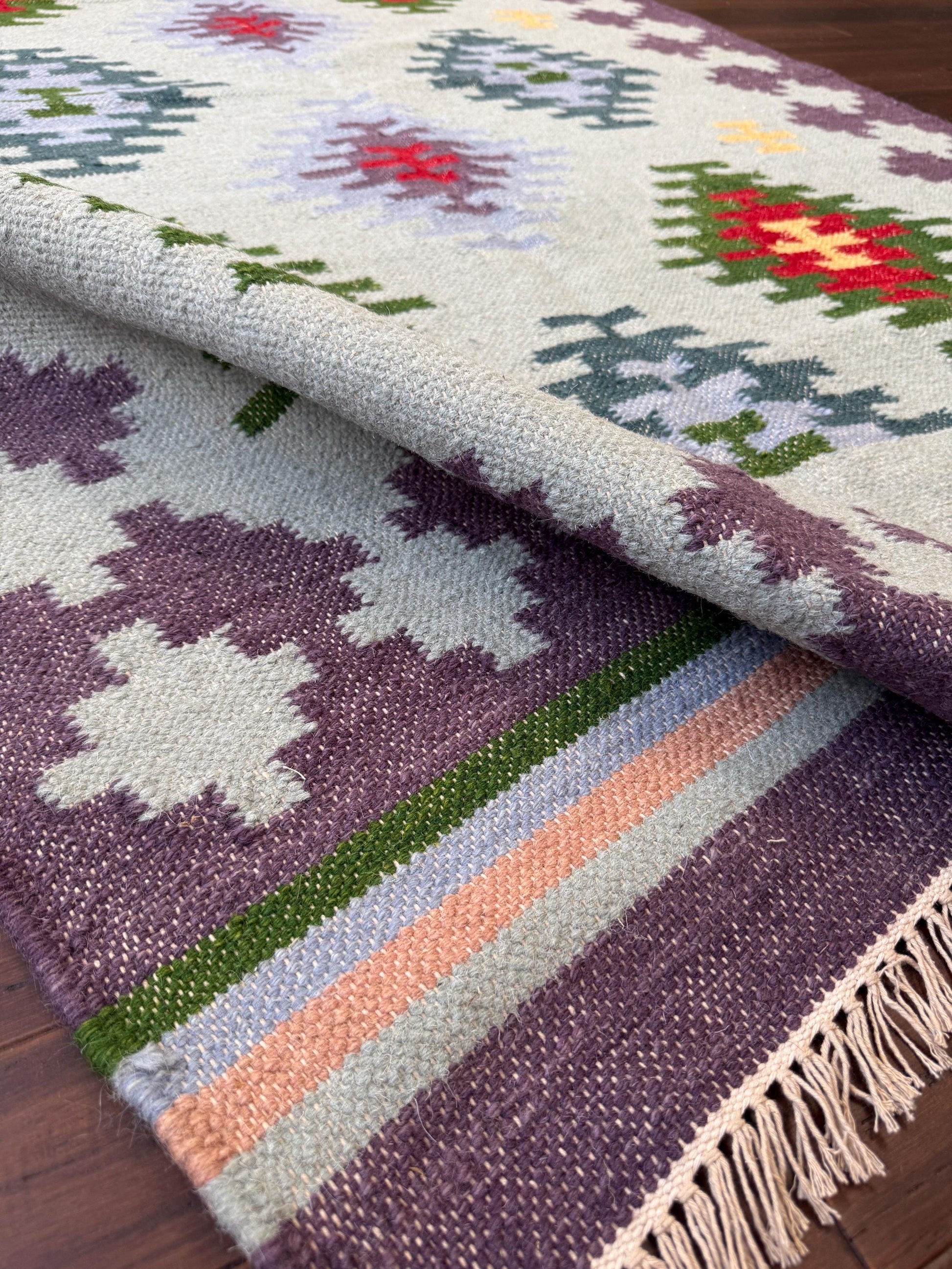 5x8 ft Handmade Kilim Rug: Flat Weave Wool, Modern Boho Decor
