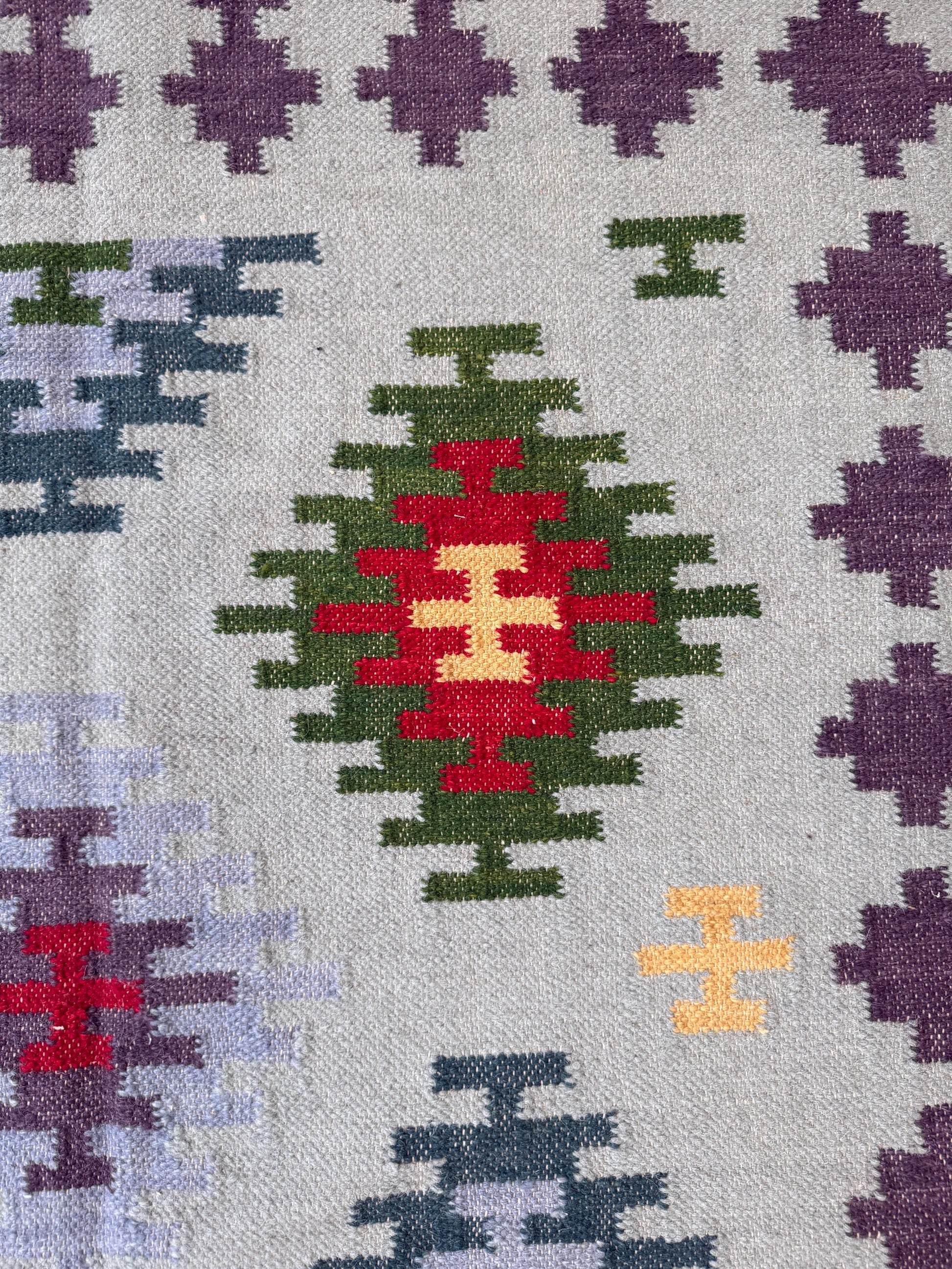 5x8 ft Handmade Kilim Rug: Flat Weave Wool, Modern Boho Decor