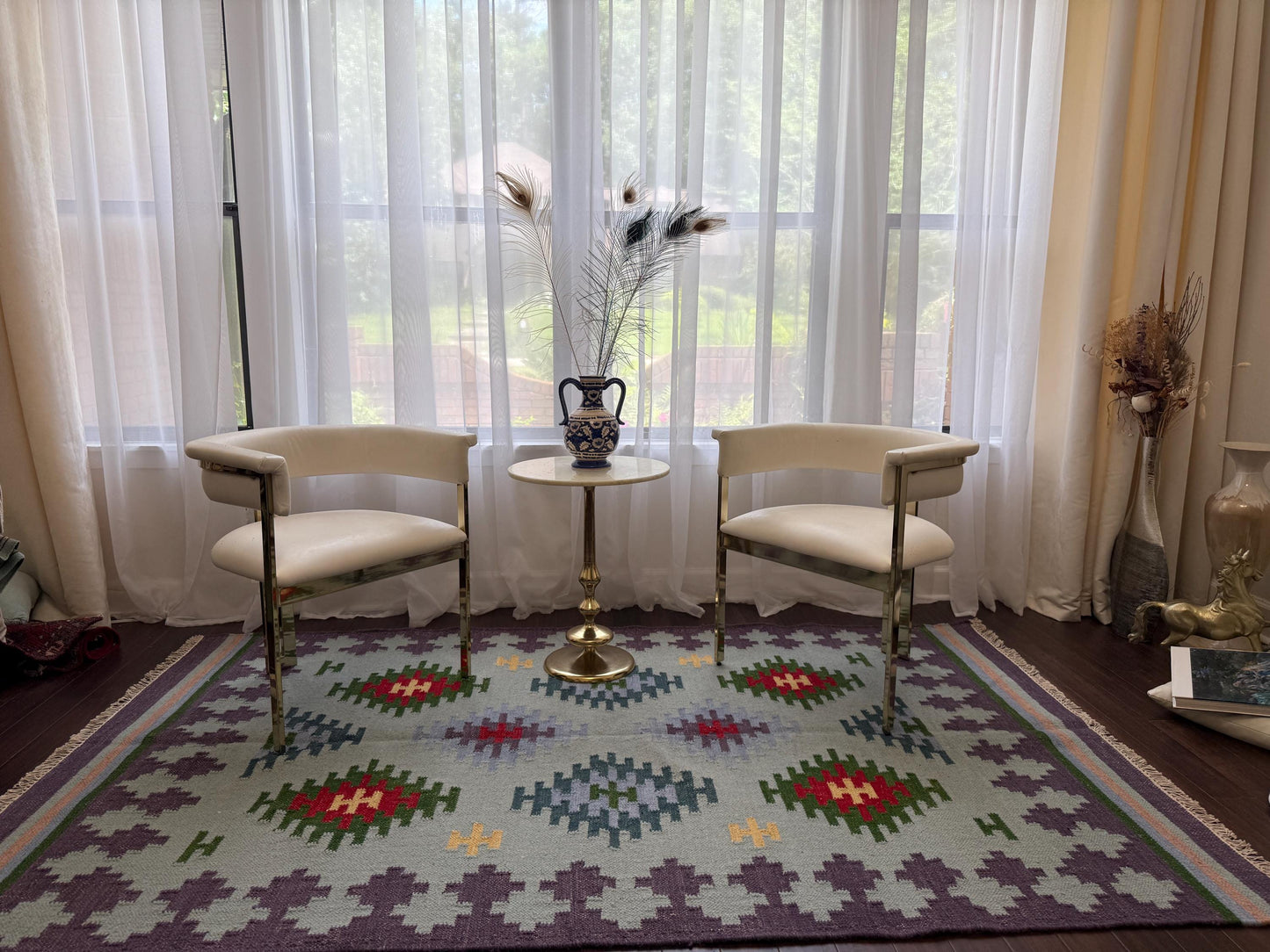 5x8 ft Handmade Kilim Rug: Flat Weave Wool, Modern Boho Decor