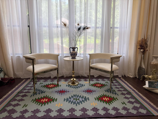 5x8 ft Handmade Kilim Rug: Flat Weave Wool, Modern Boho Decor