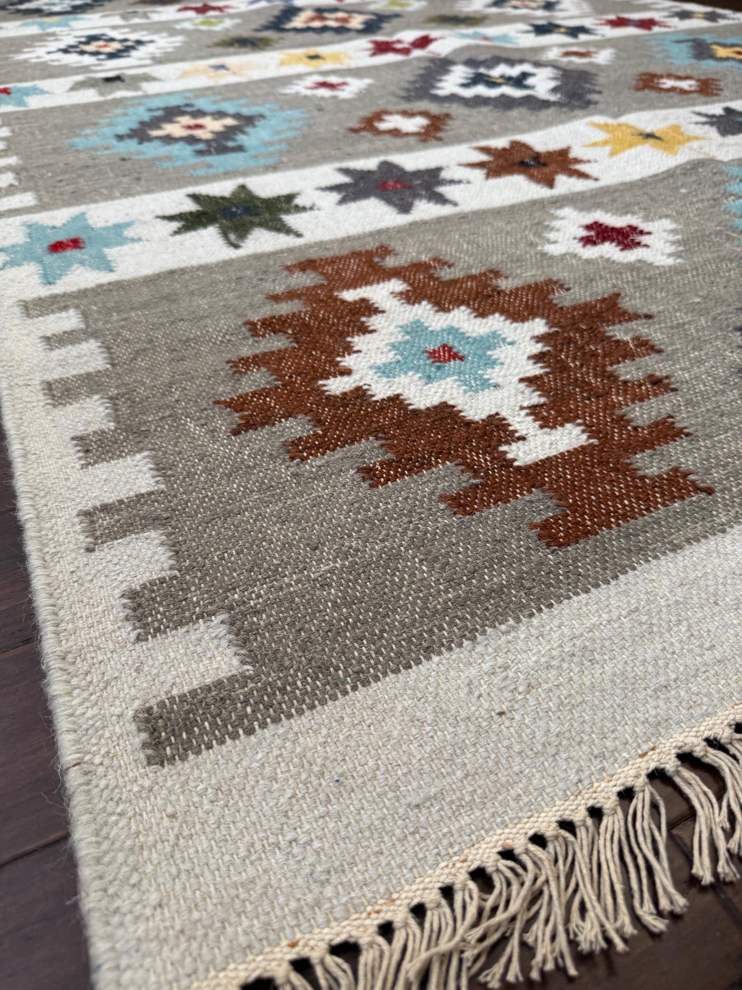 5x8 ft Anatolian Kilim Rug: Hand Knotted Scandinavian Geometric Wool Carpet