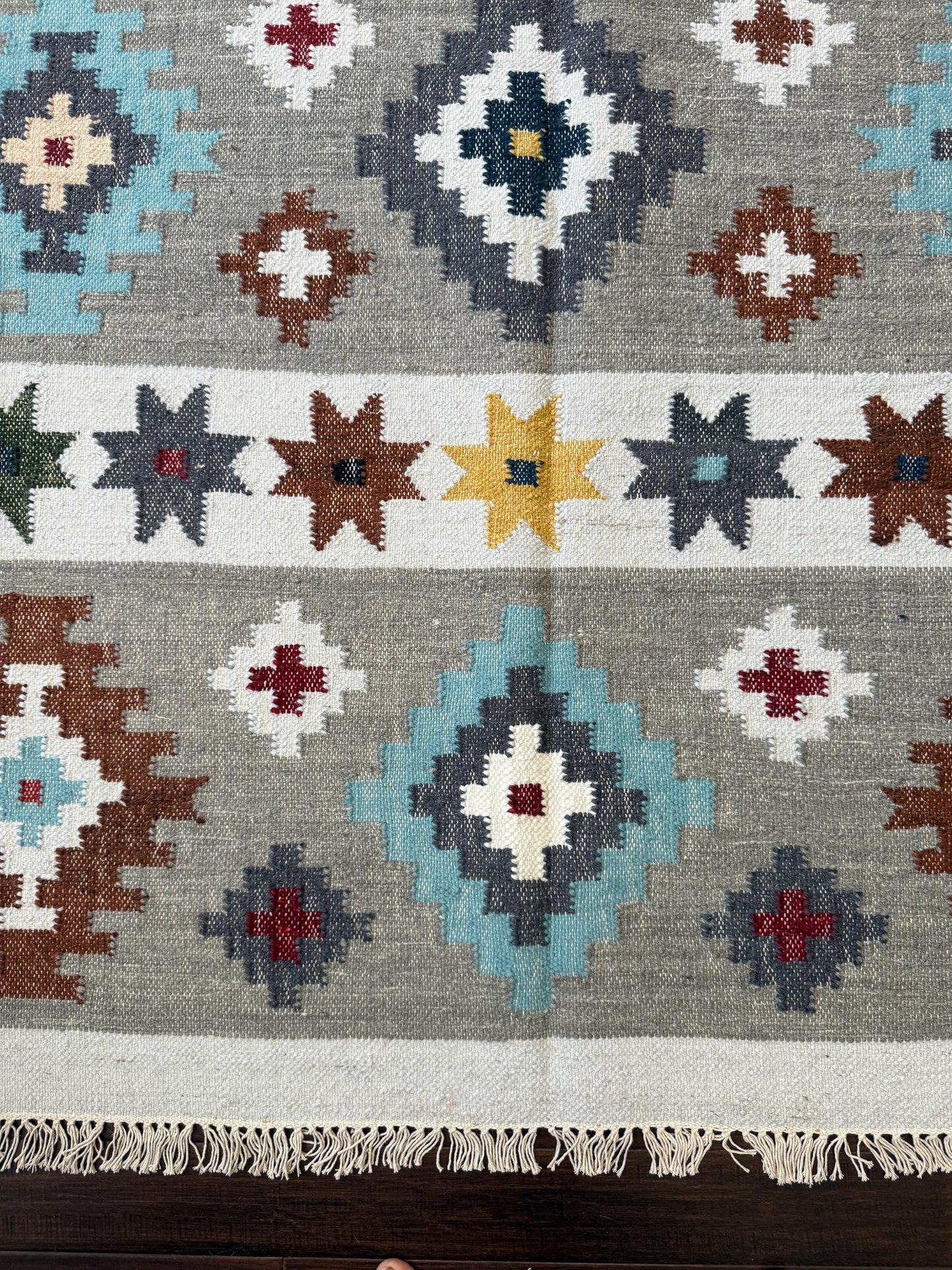5x8 ft Anatolian Kilim Rug: Hand Knotted Scandinavian Geometric Wool Carpet