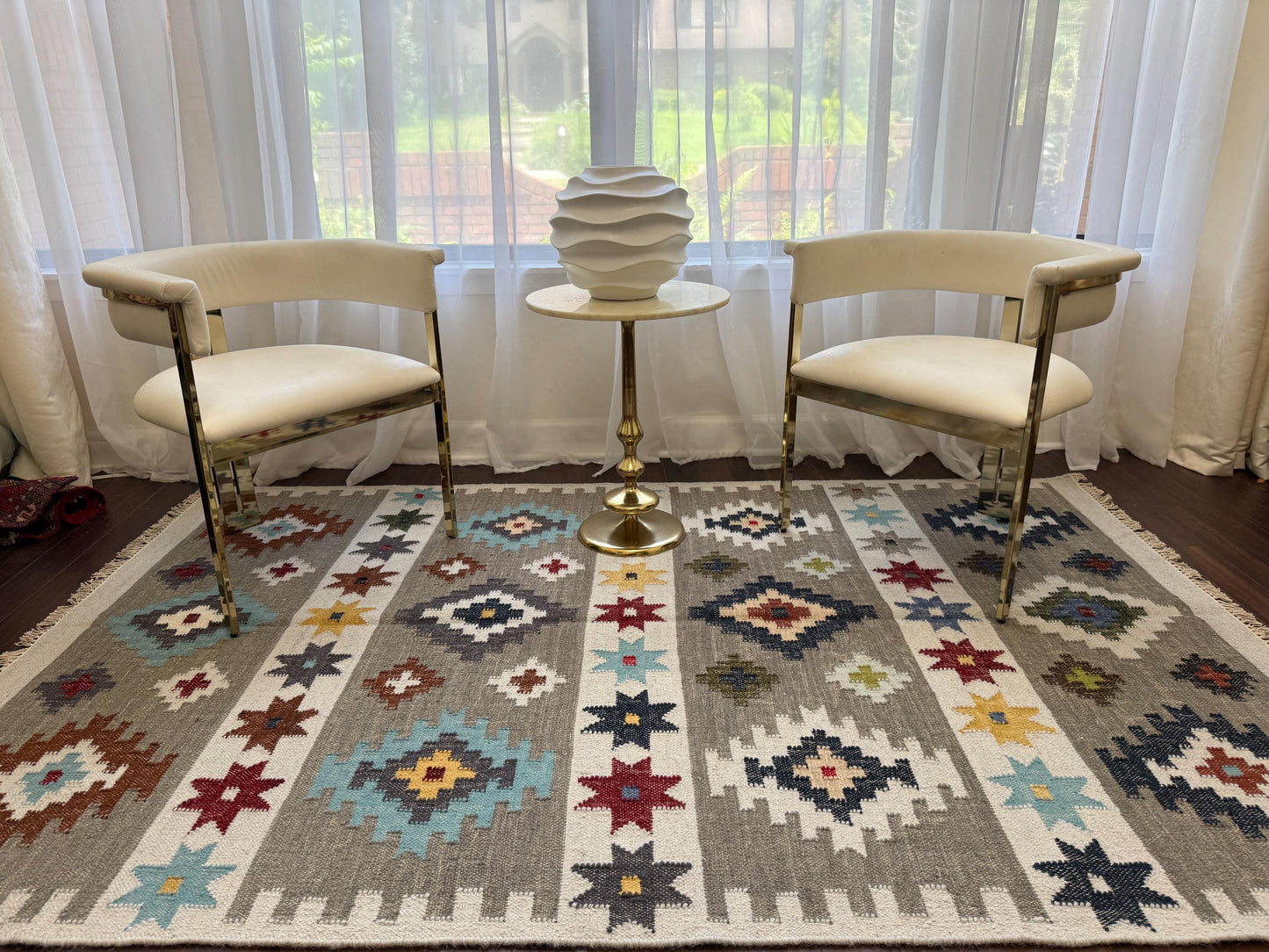 5x8 ft Anatolian Kilim Rug: Hand Knotted Scandinavian Geometric Wool Carpet