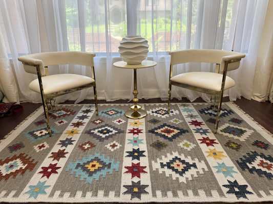 5x8 ft Anatolian Kilim Rug: Hand Knotted Scandinavian Geometric Wool Carpet
