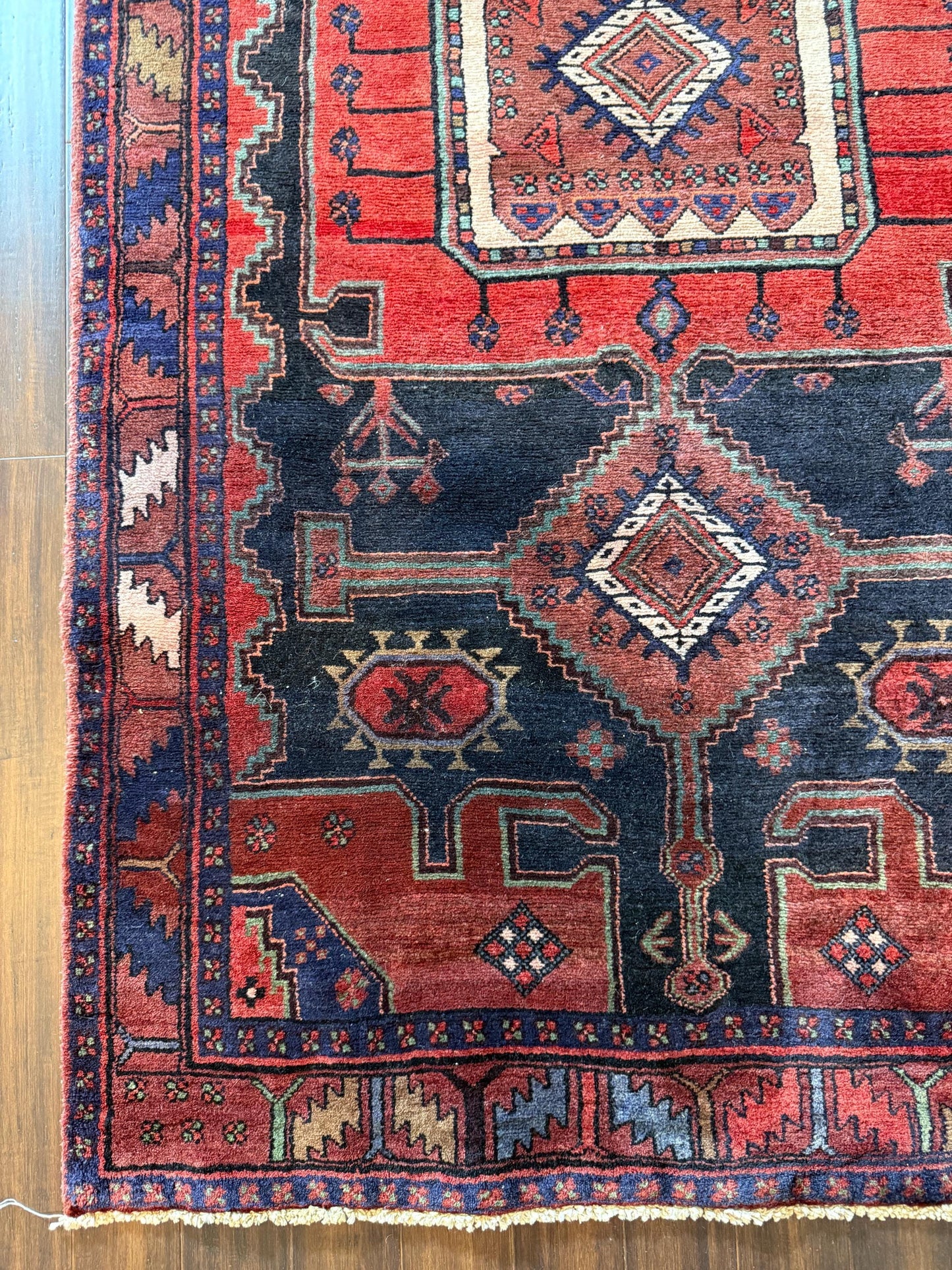 4x7 ft Anatolian 1940s Geometric Rug: Hand Knotted Wool Farmhouse Runner