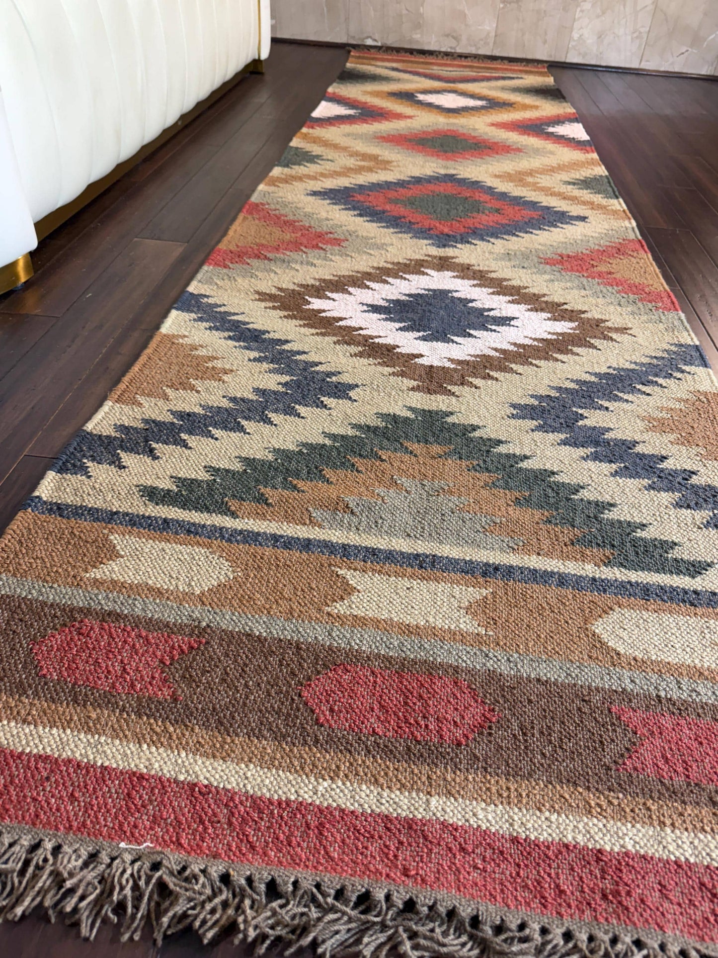 2x10 ft Handwoven Scandinavian Kilim Runner Rug: Wool Anatolian Flatweave