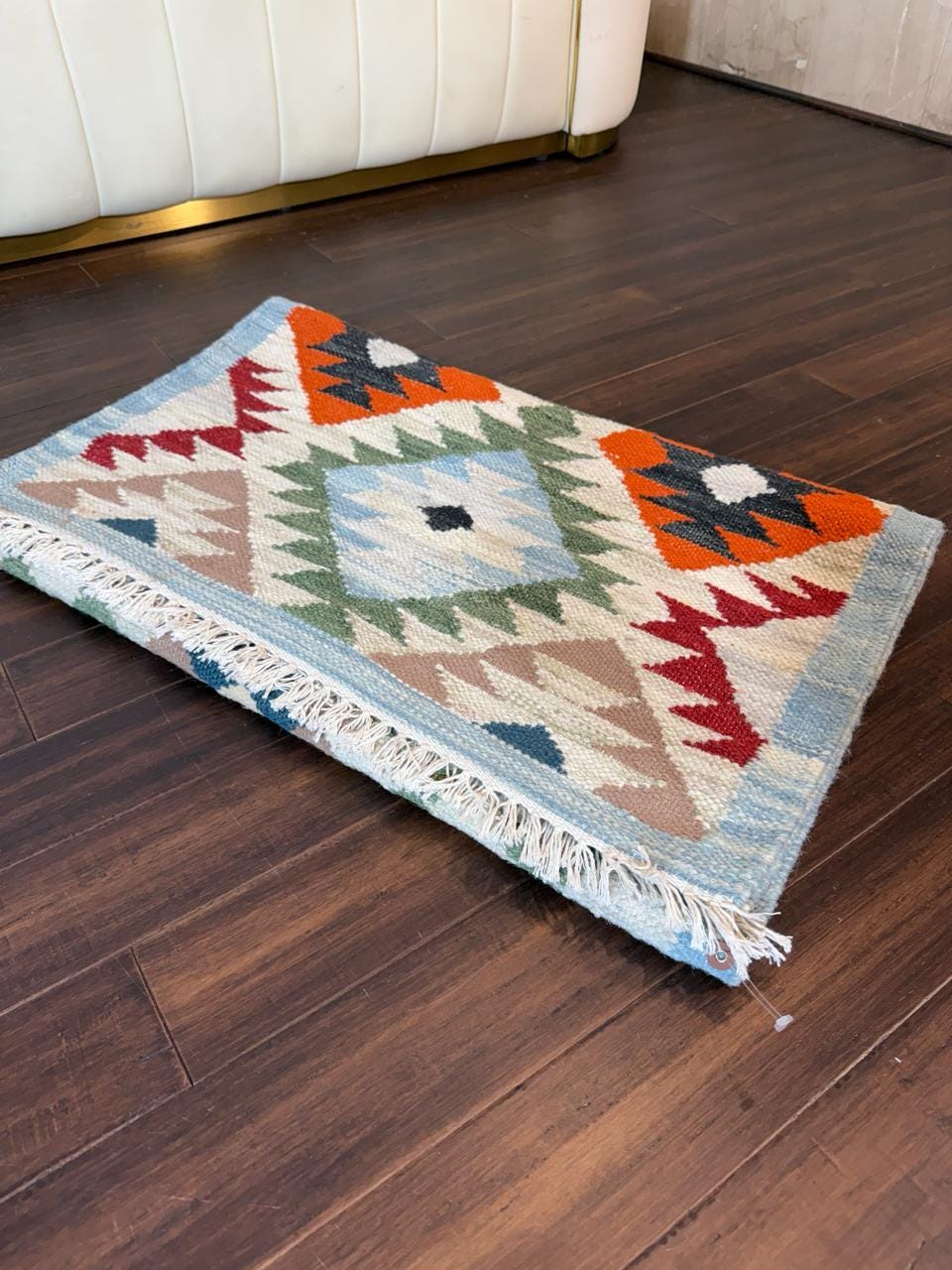2x6 ft Handwoven Wool Kilim Runner Rug: Modern Anatolian Design