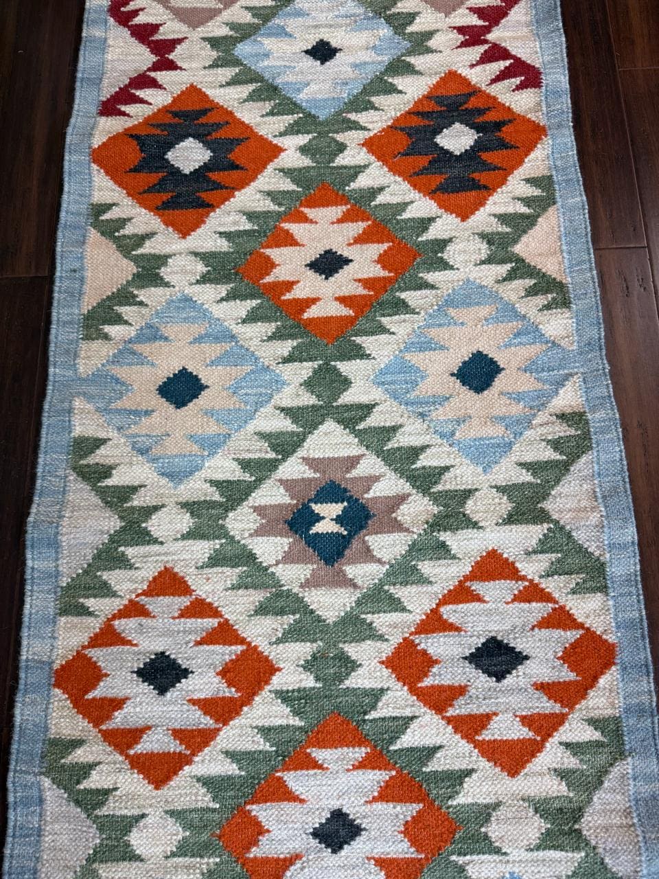 2x6 ft Handwoven Wool Kilim Runner Rug: Modern Anatolian Design