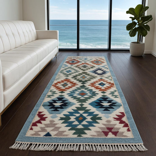 2x6 ft Handwoven Wool Kilim Runner Rug: Modern Anatolian Design