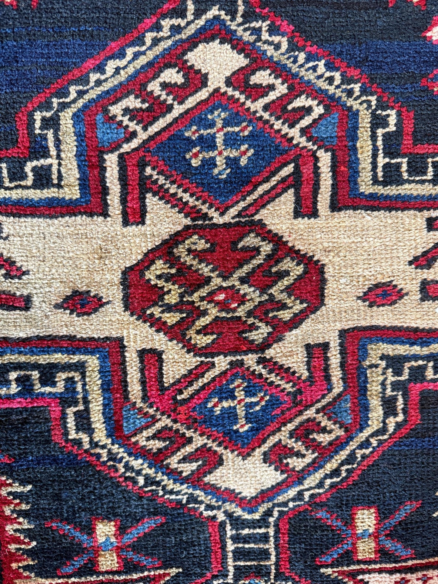 4x11 ft Vintage 1980s Tribal Heriz Runner Rug: Hand Knotted Wool Design