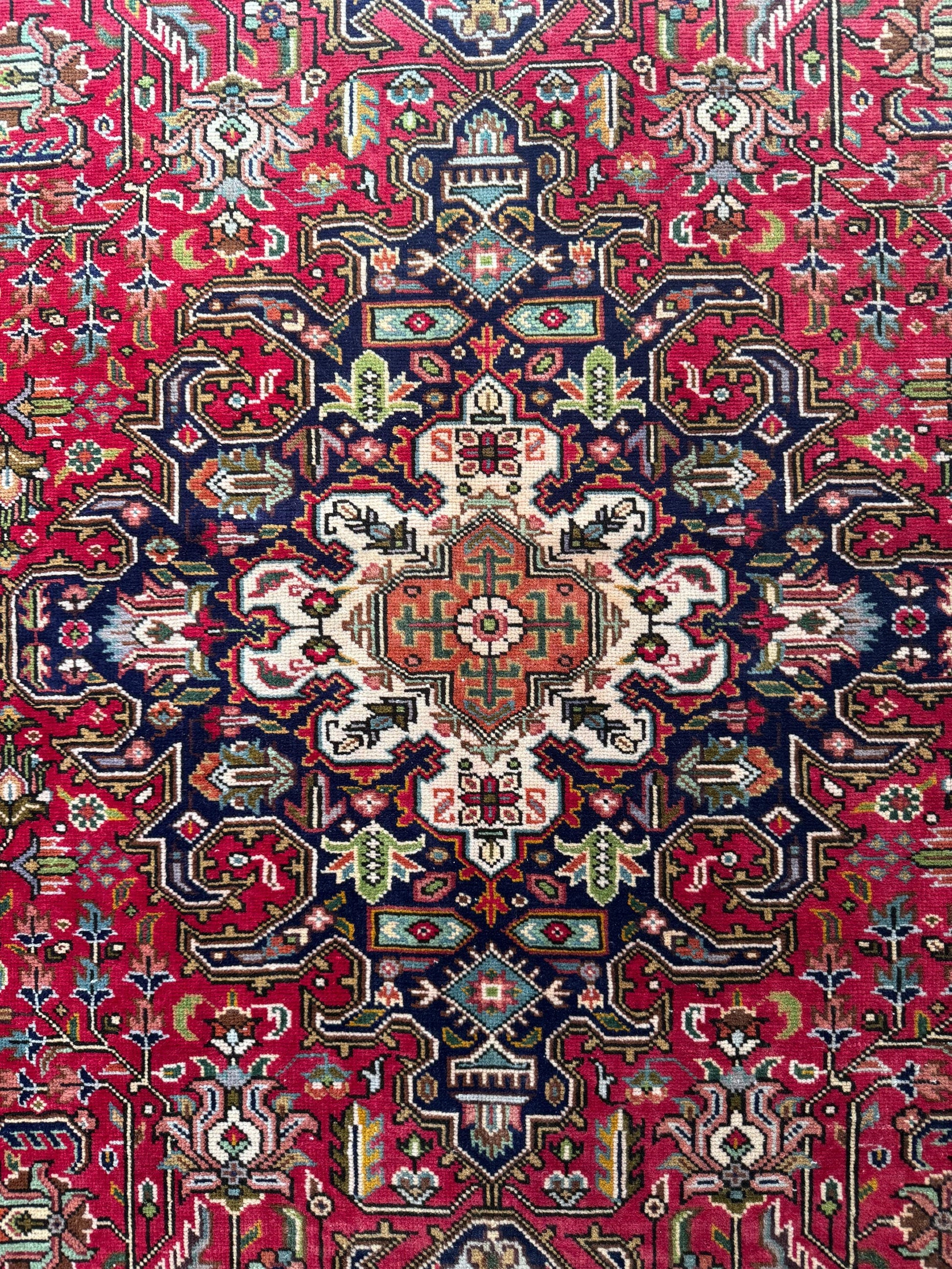 6x8 ft Hand-Knotted Heriz 1940s Vintage Rug, Anatolian Wool Tribal Carpet