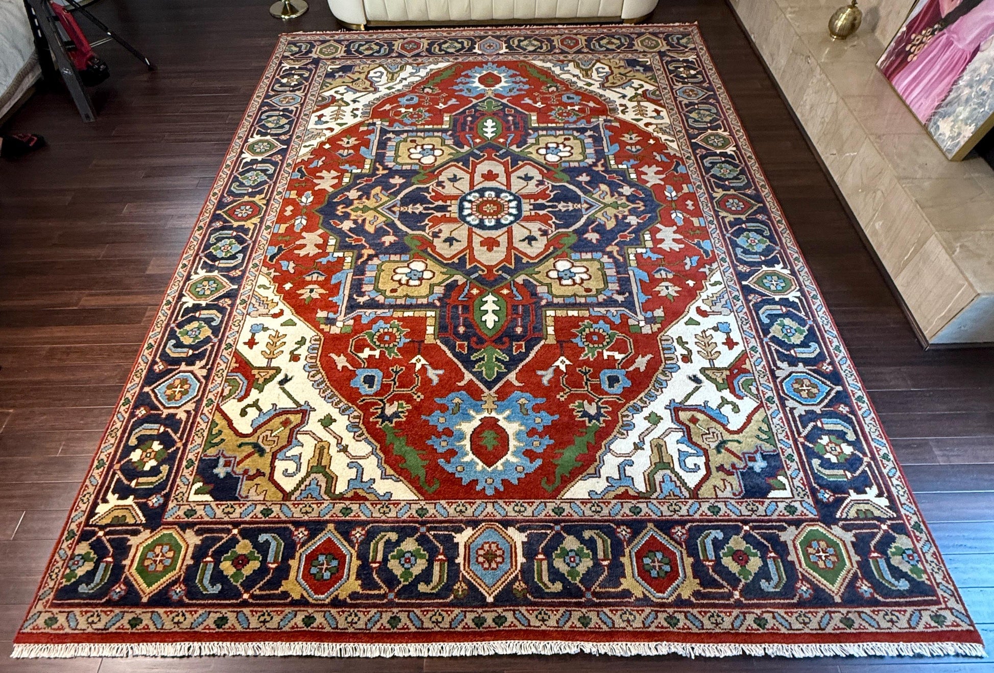 9x12 ft Heriz Rug: Hand-Knotted Wool Carpet, Contemporary Oriental Style