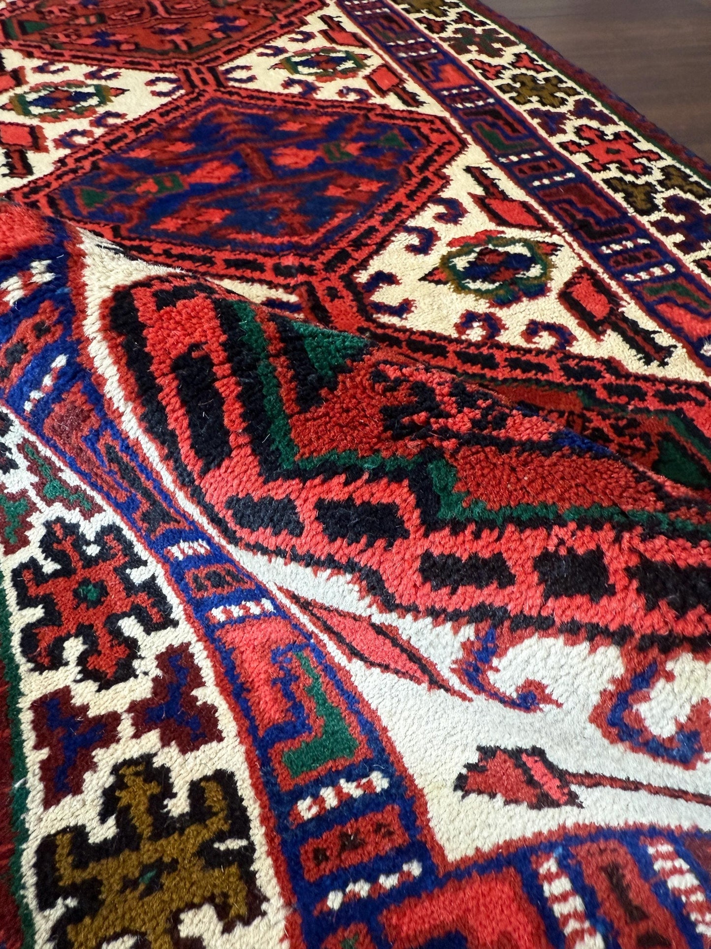 4x2 ft Hand-Knotted Wool Baghtiyaar Rug Vintage Oriental Accent