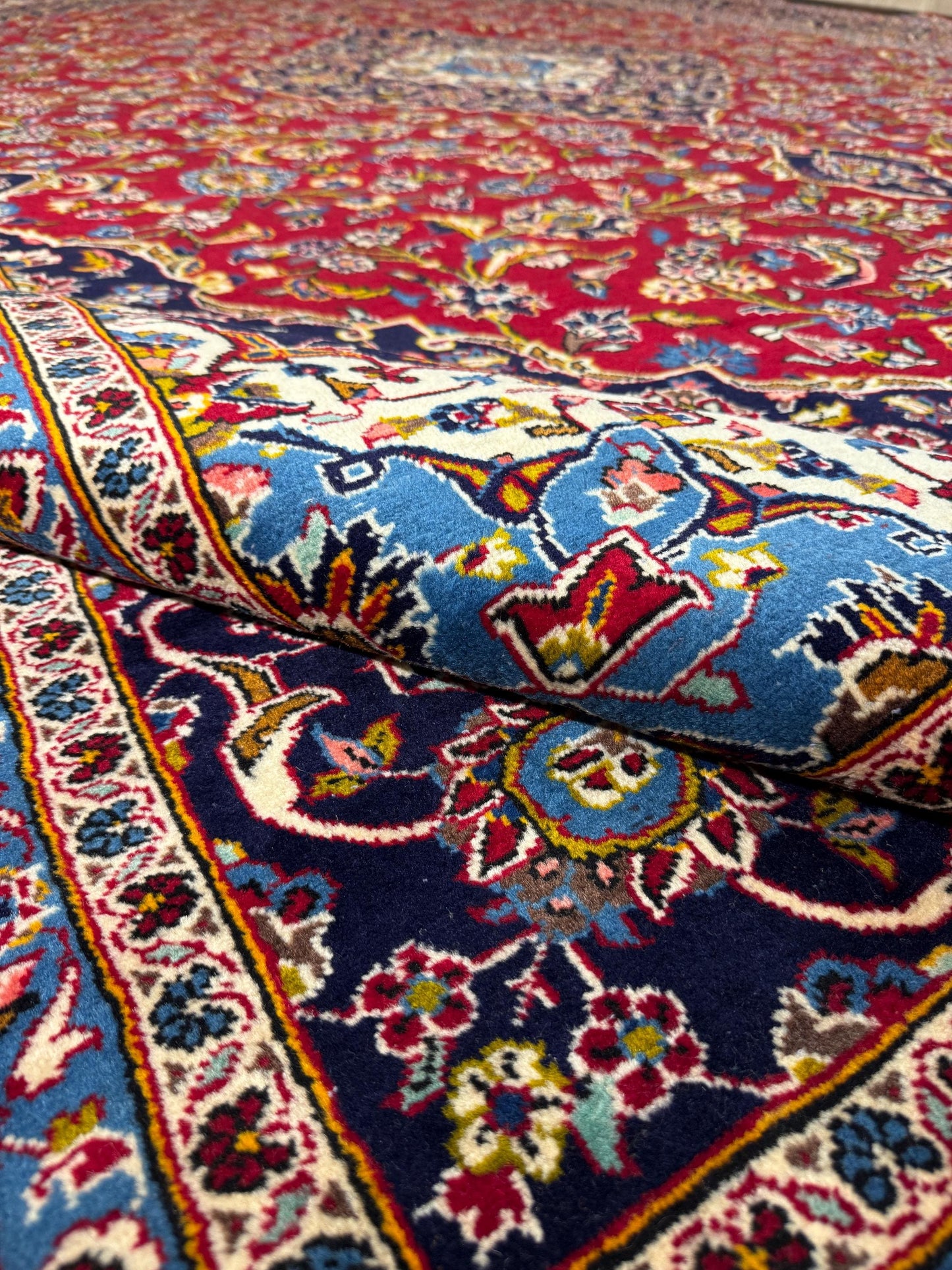 10x14 ft. 1940s Kashan Wool Rug: Antique Hand-Knotted Carpet
